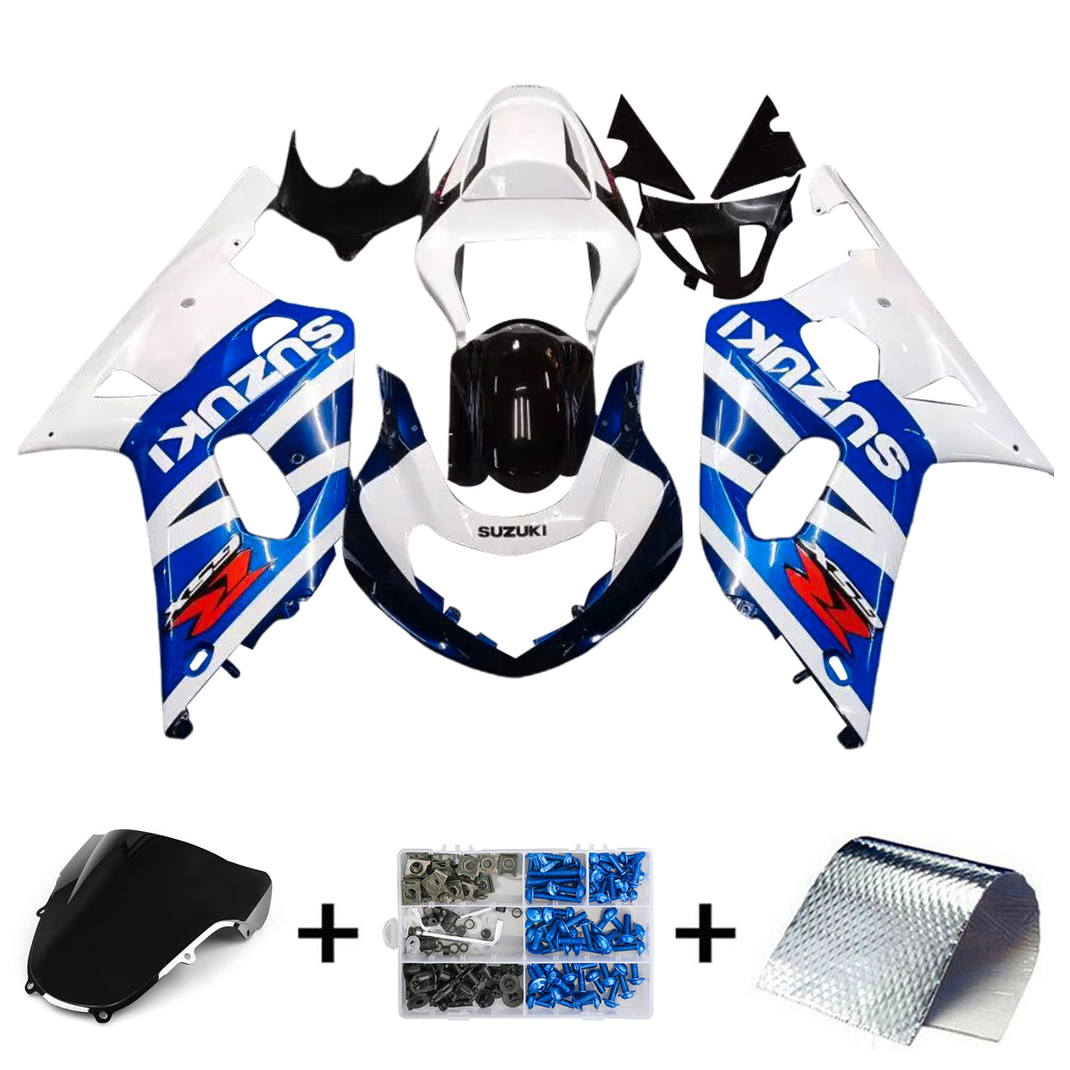 Amotopart Suzuki 01-03 GSXR600 y 00-03 GSXR750 Kit de carenado blanco azul