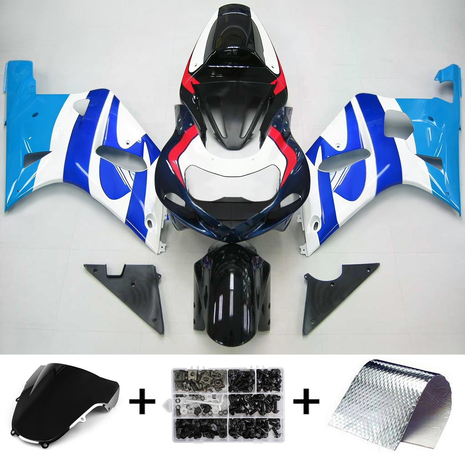 Amotopart Suzuki 01-03 GSXR600 & 00-03 GSXR750 Black Blue White Fairing Kit