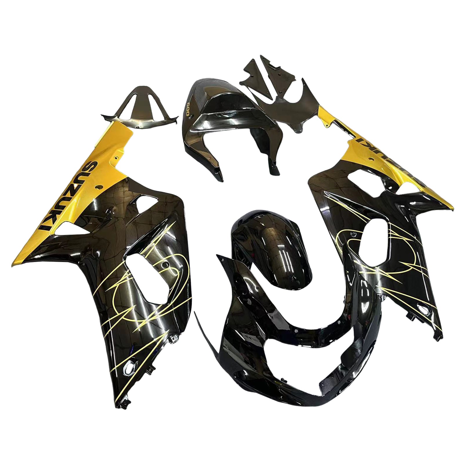 Amotopart Suzuki 01-03 GSXR600 & 00-03 GSXR750 Black Gold Fairing Kit