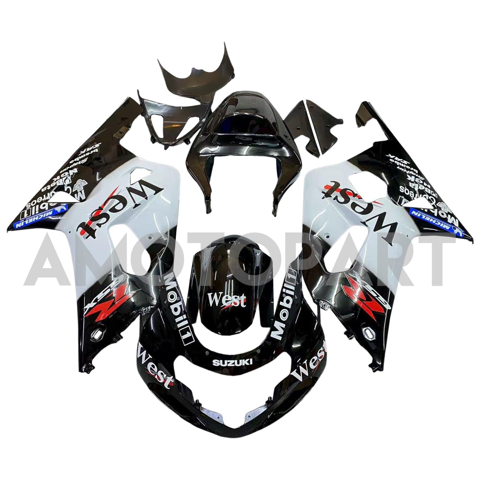 Amotopart 2001-2003 GSXR600 2000-2003 GSXR750 K1 Suzuki White&Black Fairing Kit