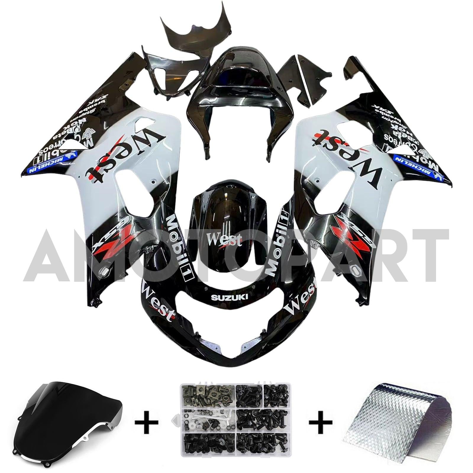 Amotopart 2001-2003 GSXR600 2000-2003 GSXR750 K1 Suzuki White&Black Fairing Kit