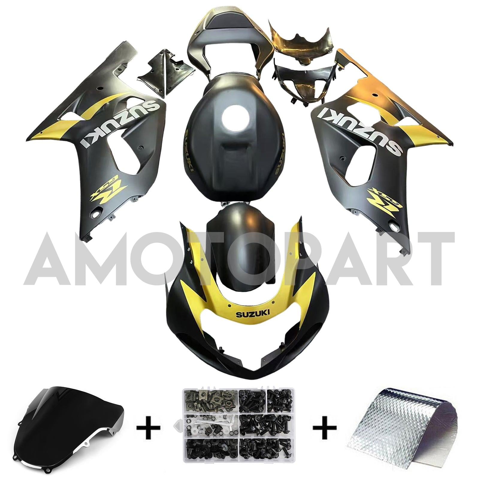 Amotopart 2001-2003 GSXR600 2000-2003 GSXR750 K1 Suzuki Matte Black Gold Fairing Kit