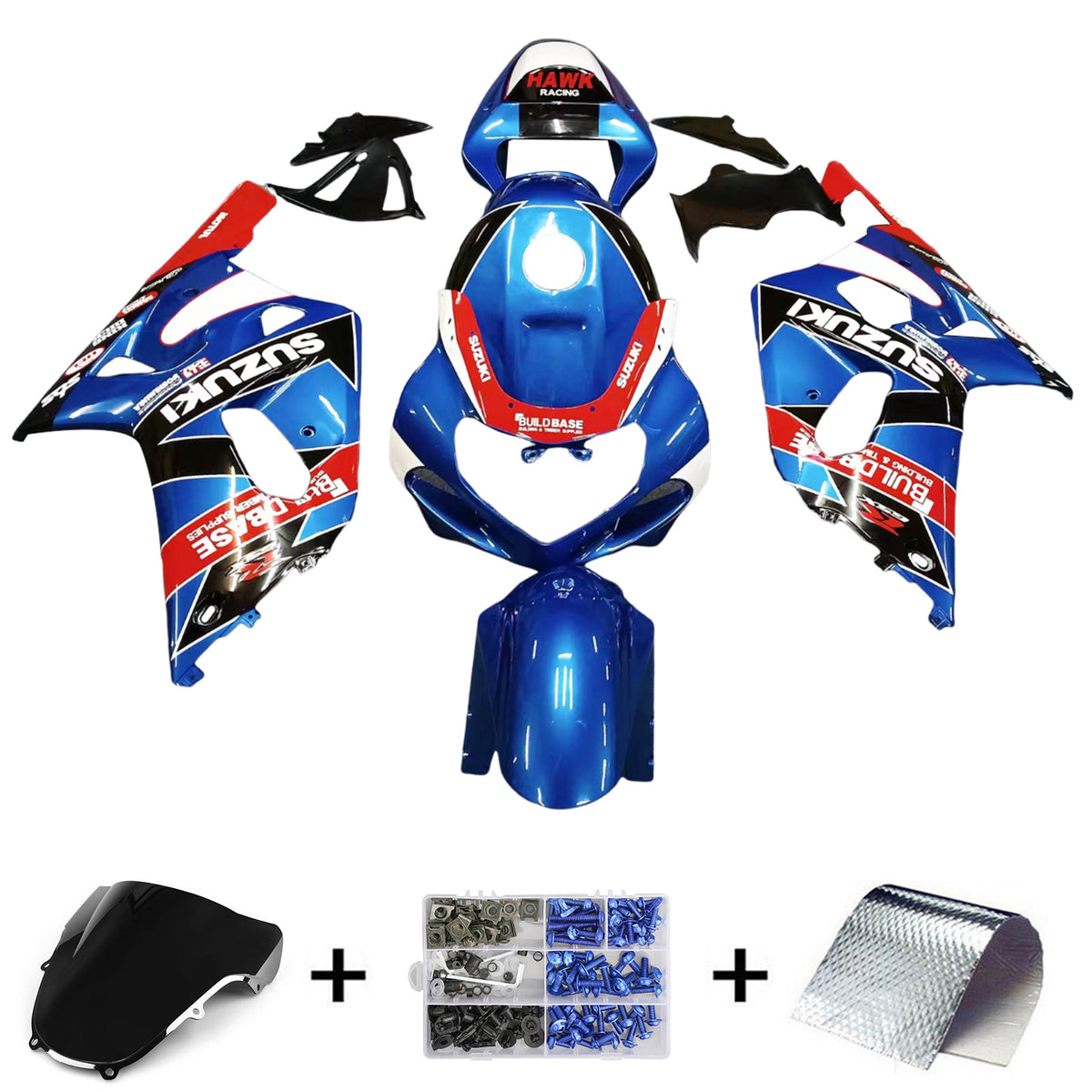 Amotopart Verkleidungssatz für Suzuki GSXR600 2001–2003, GSXR750 K1, Blau/Rot