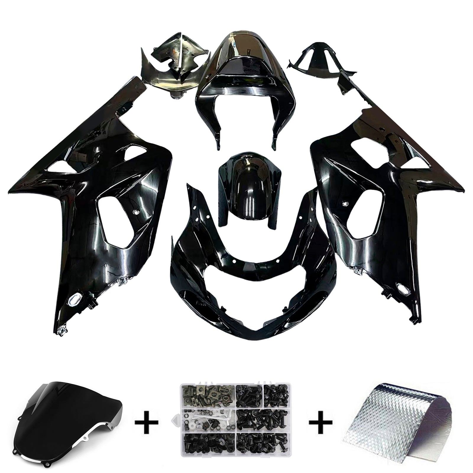 Amotopart 2001-2003 GSXR600 2000-2003 GSXR750 K1 Suzuki Gloss Black Fairing Kit