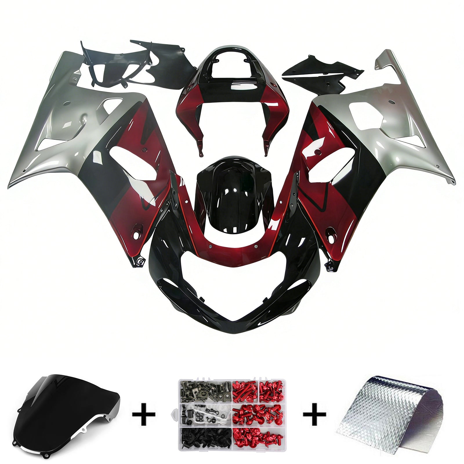 Amotopart 2001-2003 GSXR600 2000-2003 GSXR750 K1 Suzuki Dark Red Grey Fairing Kit