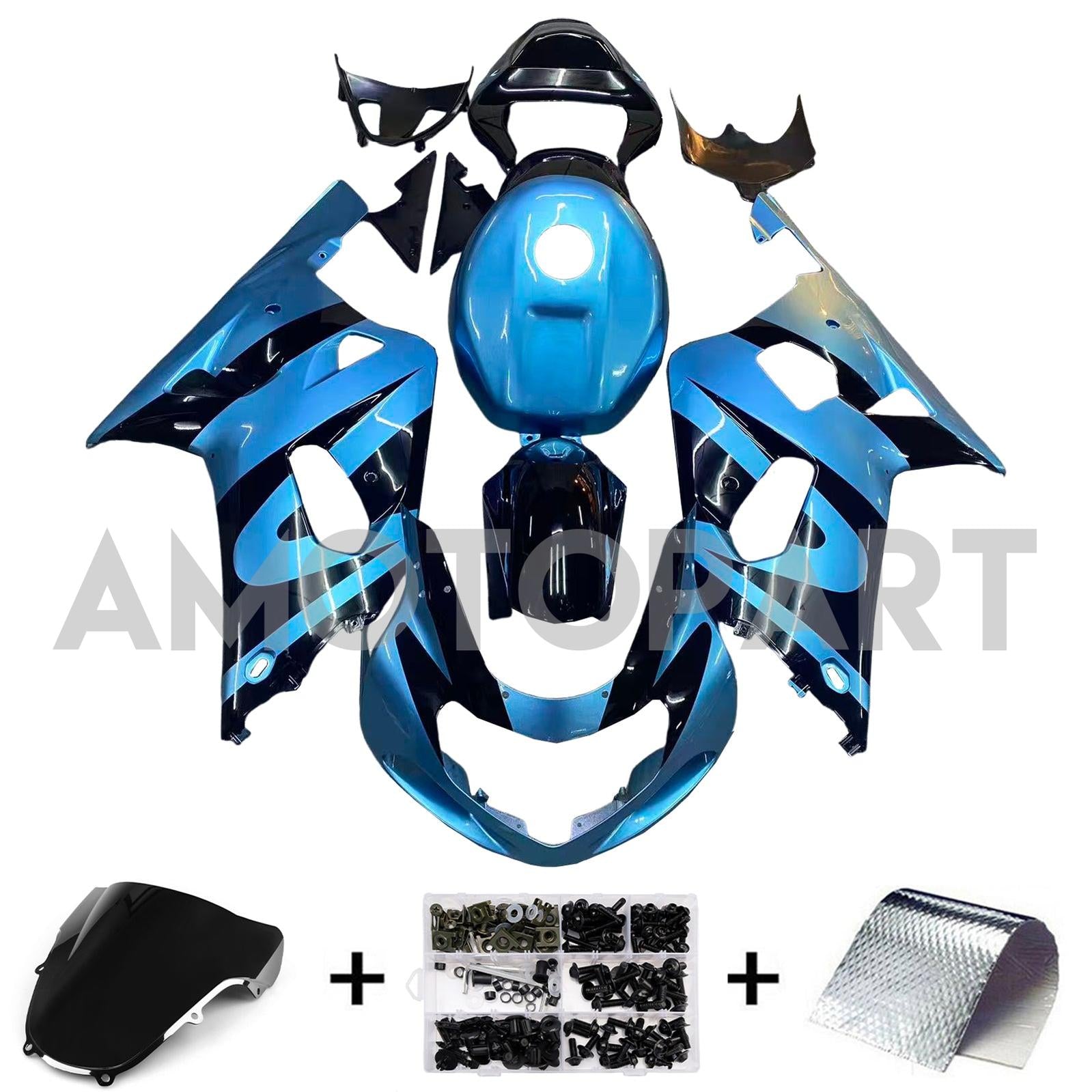 Amotopart Suzuki 00-03 GSXR 750 & 01-03 GSXR 600 Black Light Blue Fairing Kit