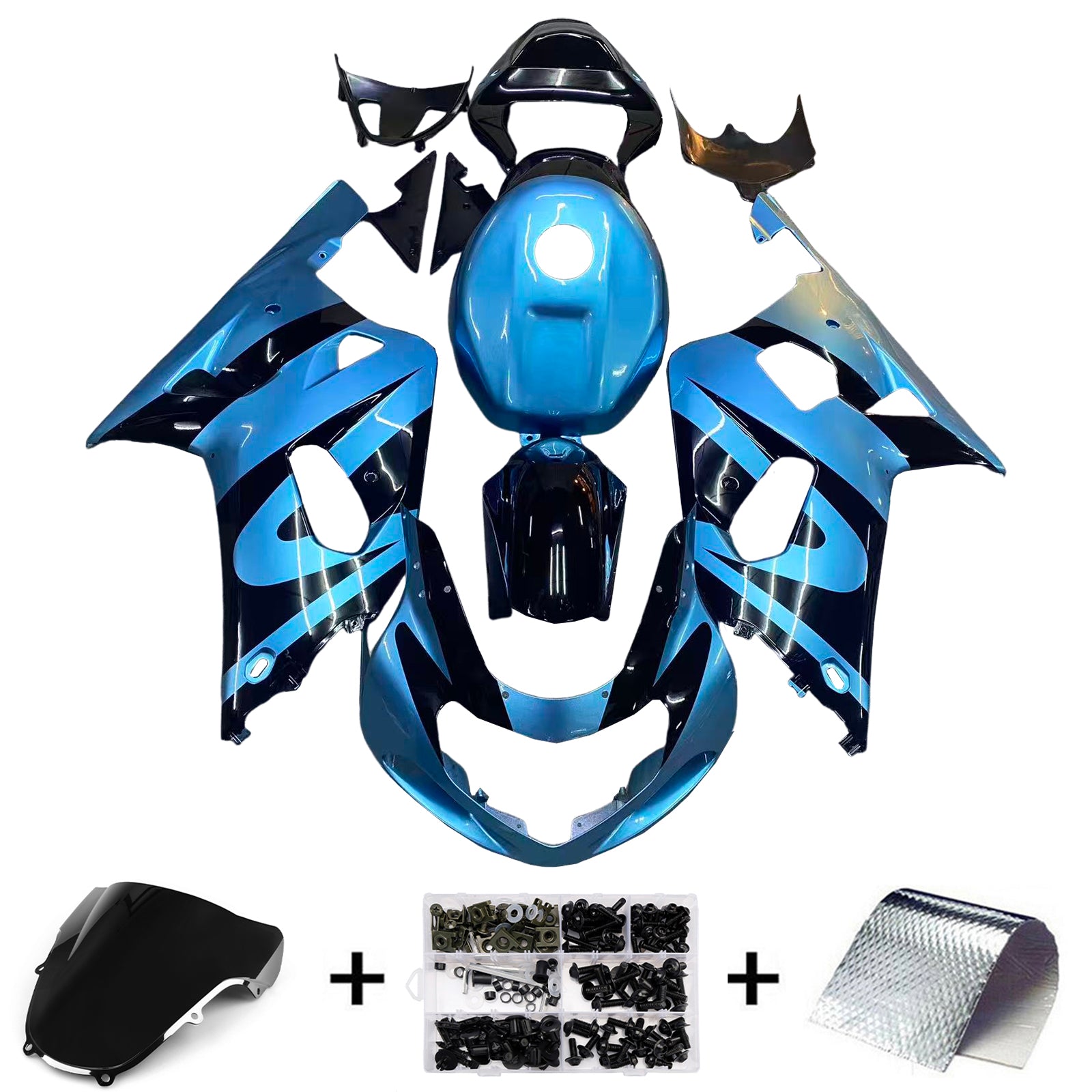 Amotopart Suzuki 00-03 GSXR 750 & 01-03 GSXR 600 Black Light Blue Fairing Kit