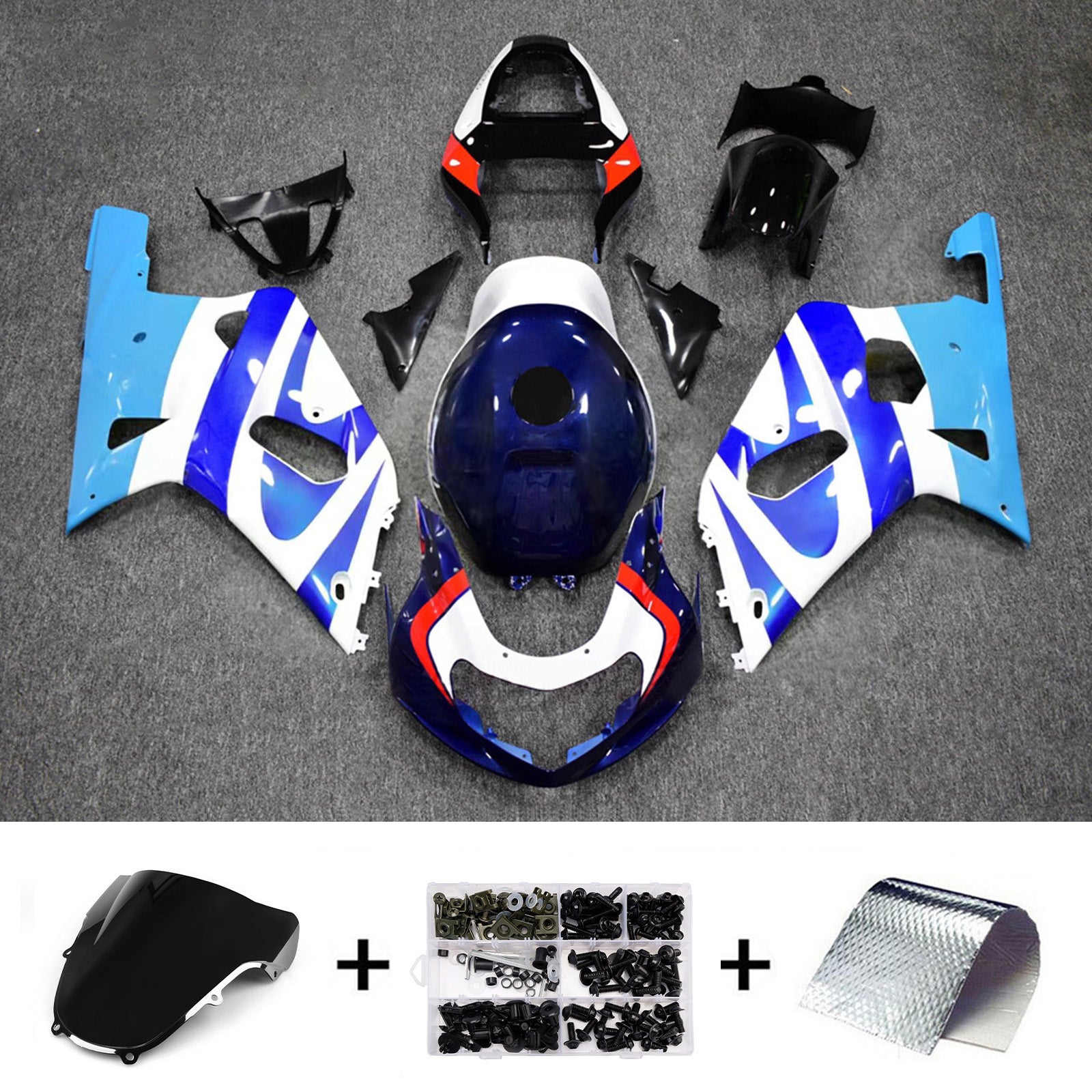 Amotopart Suzuki 2001-2003 GSXR 600 2000-2003 GSXR 750 Blue White Red Fairing Kit