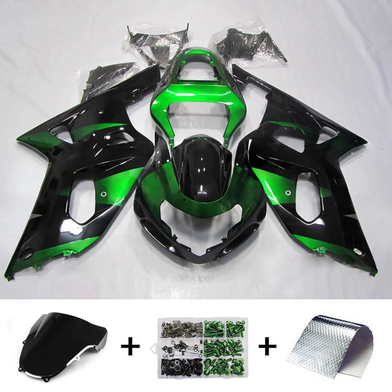 Amotopart Suzuki 2001-2003 GSXR 600 2000-2003 GSXR 750 Kit de carenado negro verde blanco