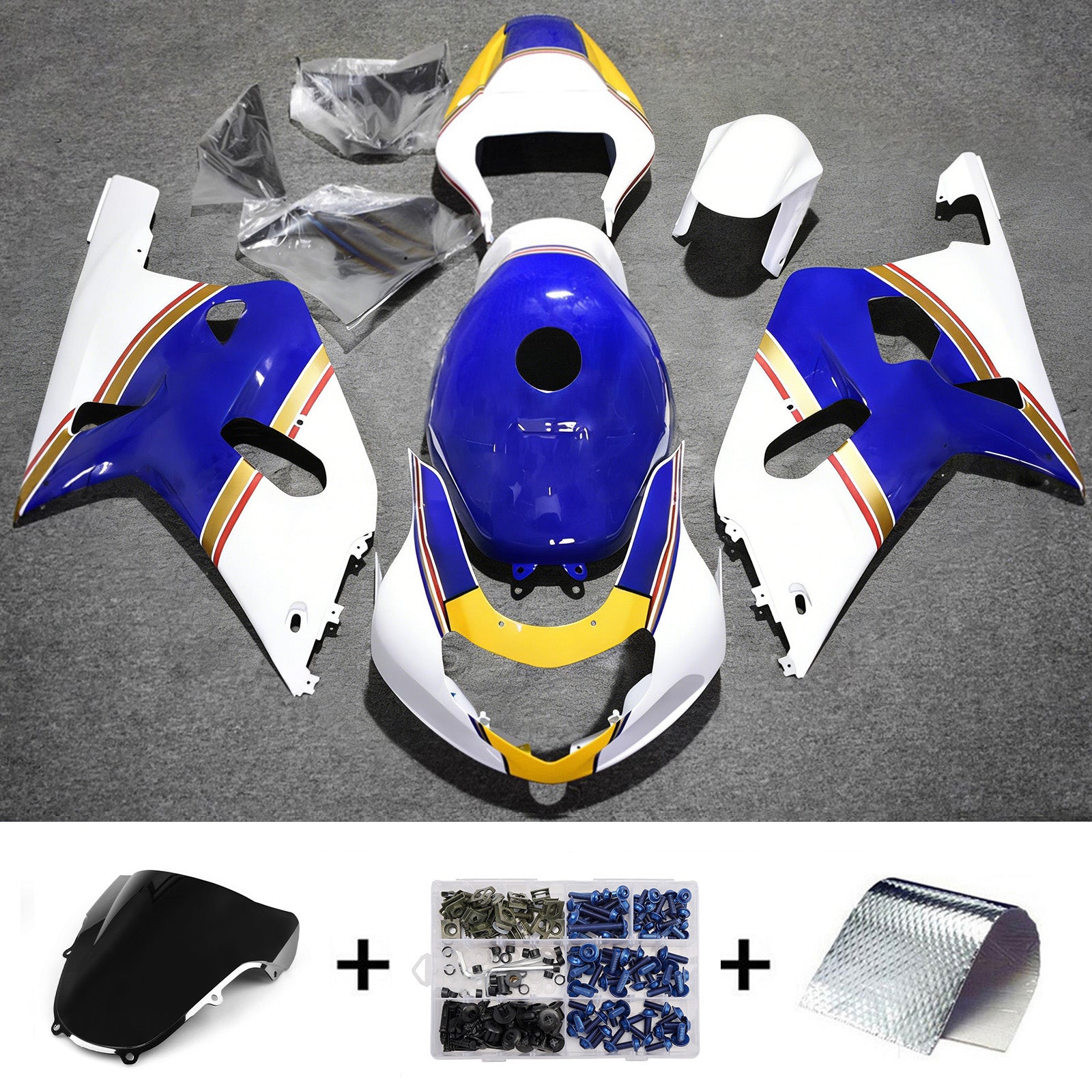 Amotopart Suzuki 2001-2003 GSXR 600 2000-2003 GSXR 750 Modrá Bílá Žlutá Sada kapotáže