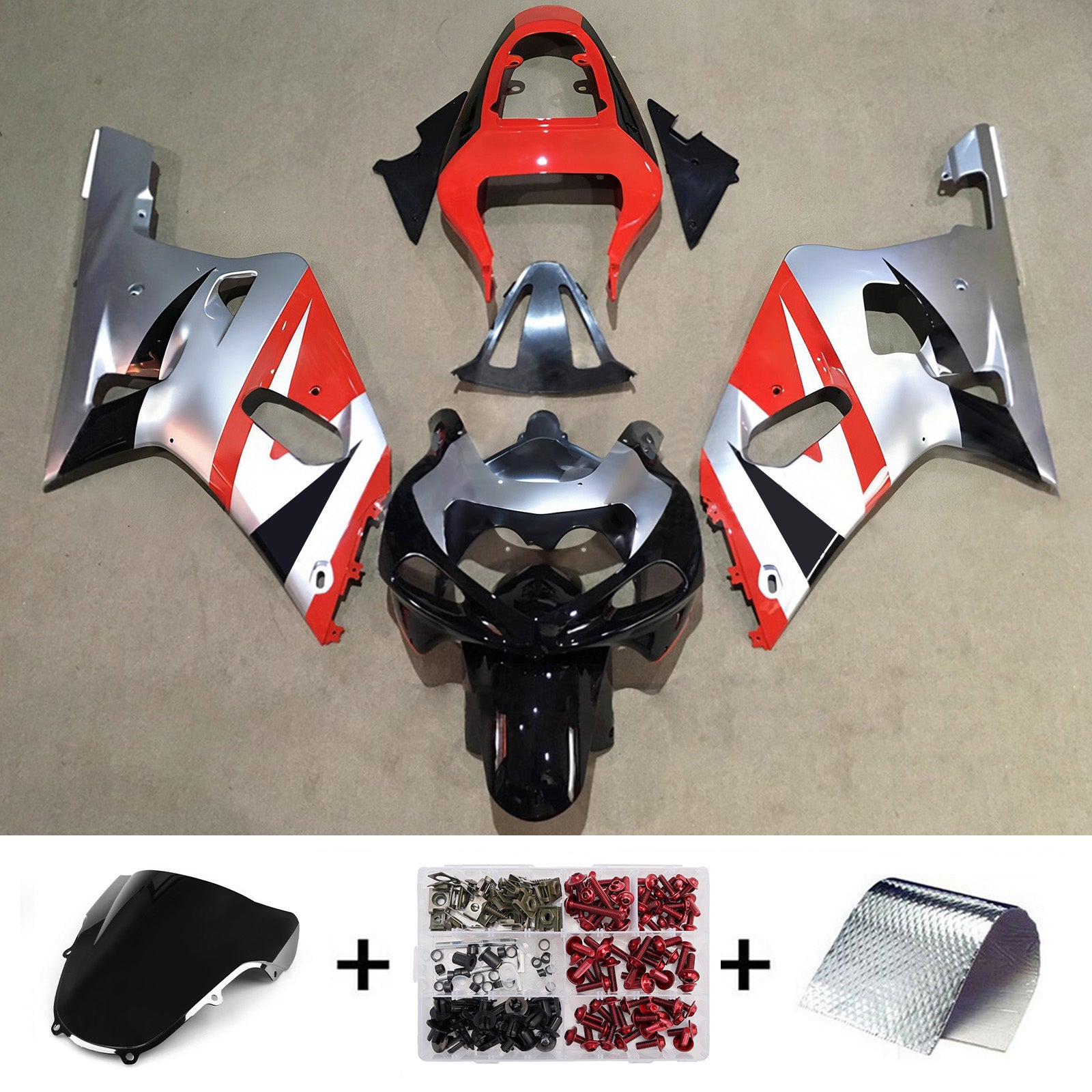 Amotopart Suzuki 2001-2003 GSXR 600 2000-2003 GSXR 750 Red Black Gray Fairing Kit