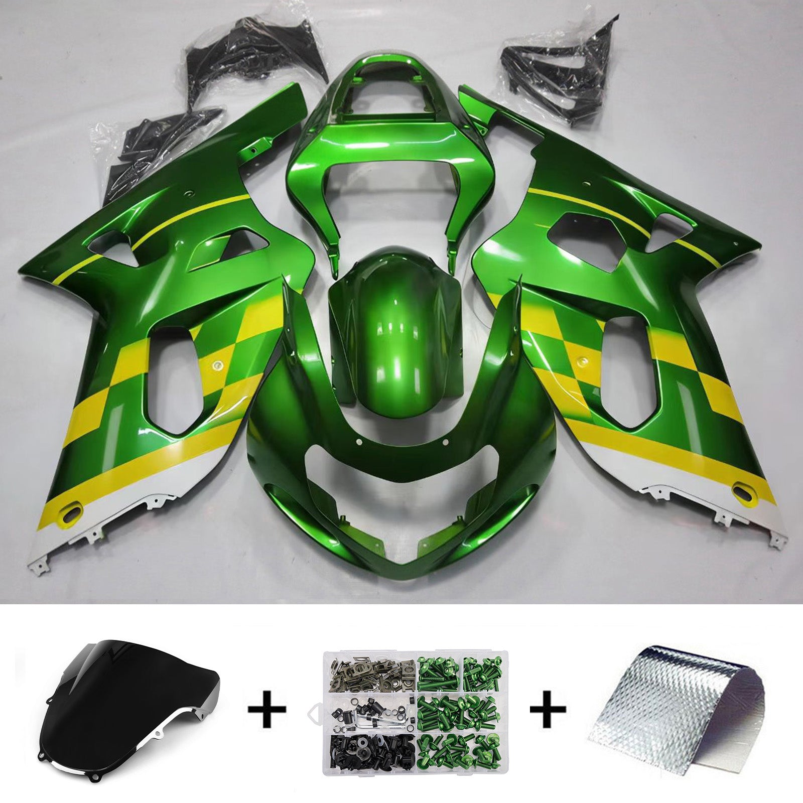 Amotopart Suzuki 2001-2003 GSXR 600 2000-2003 GSXR 750 Green Yellow Fairing Kit