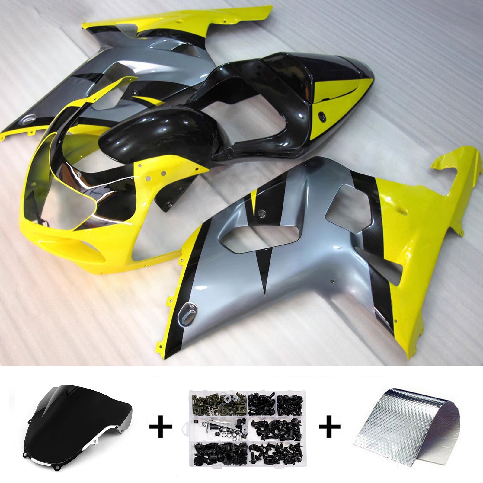 Amotopart Suzuki 2001-2003 GSXR 600 2000-2003 GSXR 750 Yellow Black Gray Fairing Kit