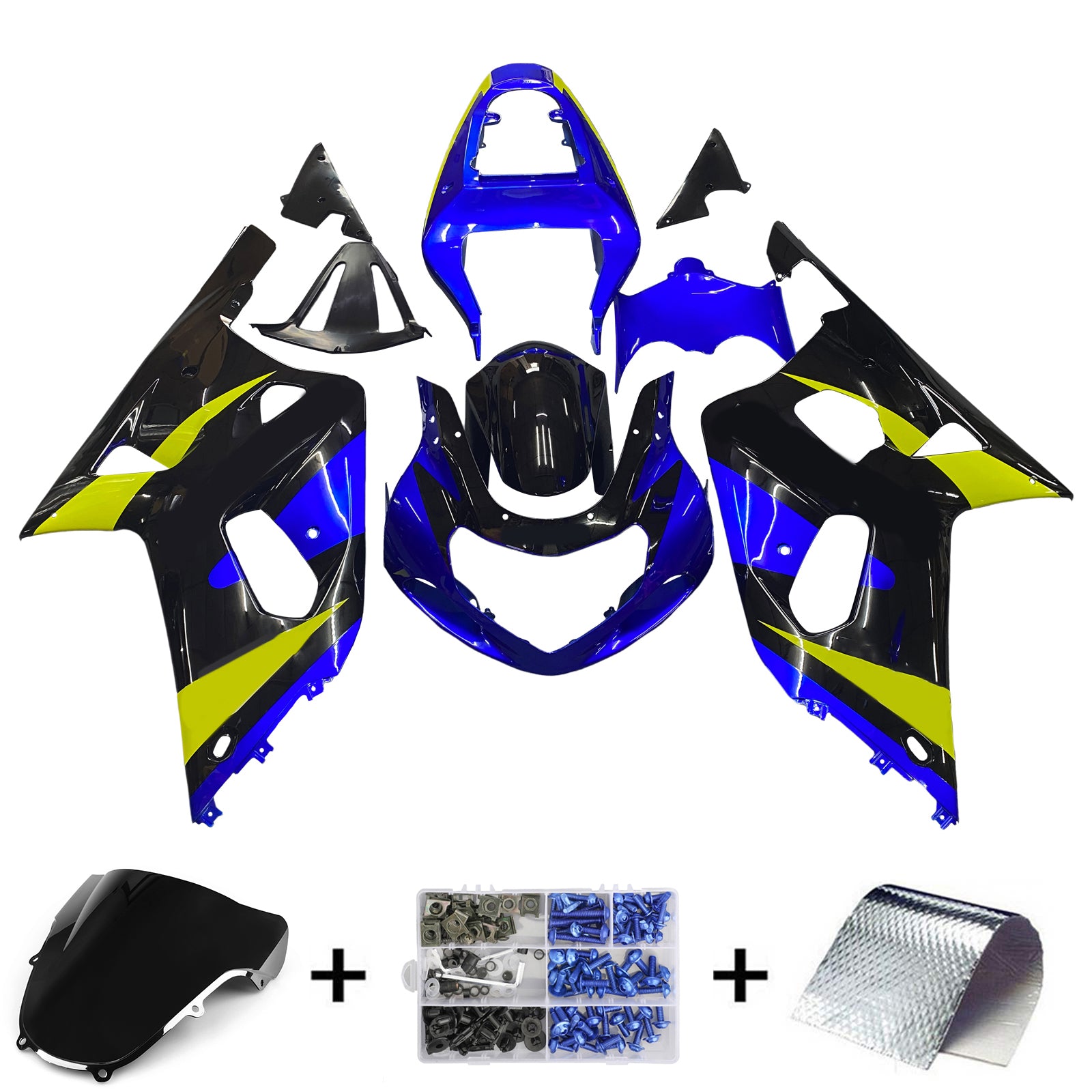Amotopart Suzuki 01-03 GSXR600 & 00-03 GSXR750 Kit carena blu nero