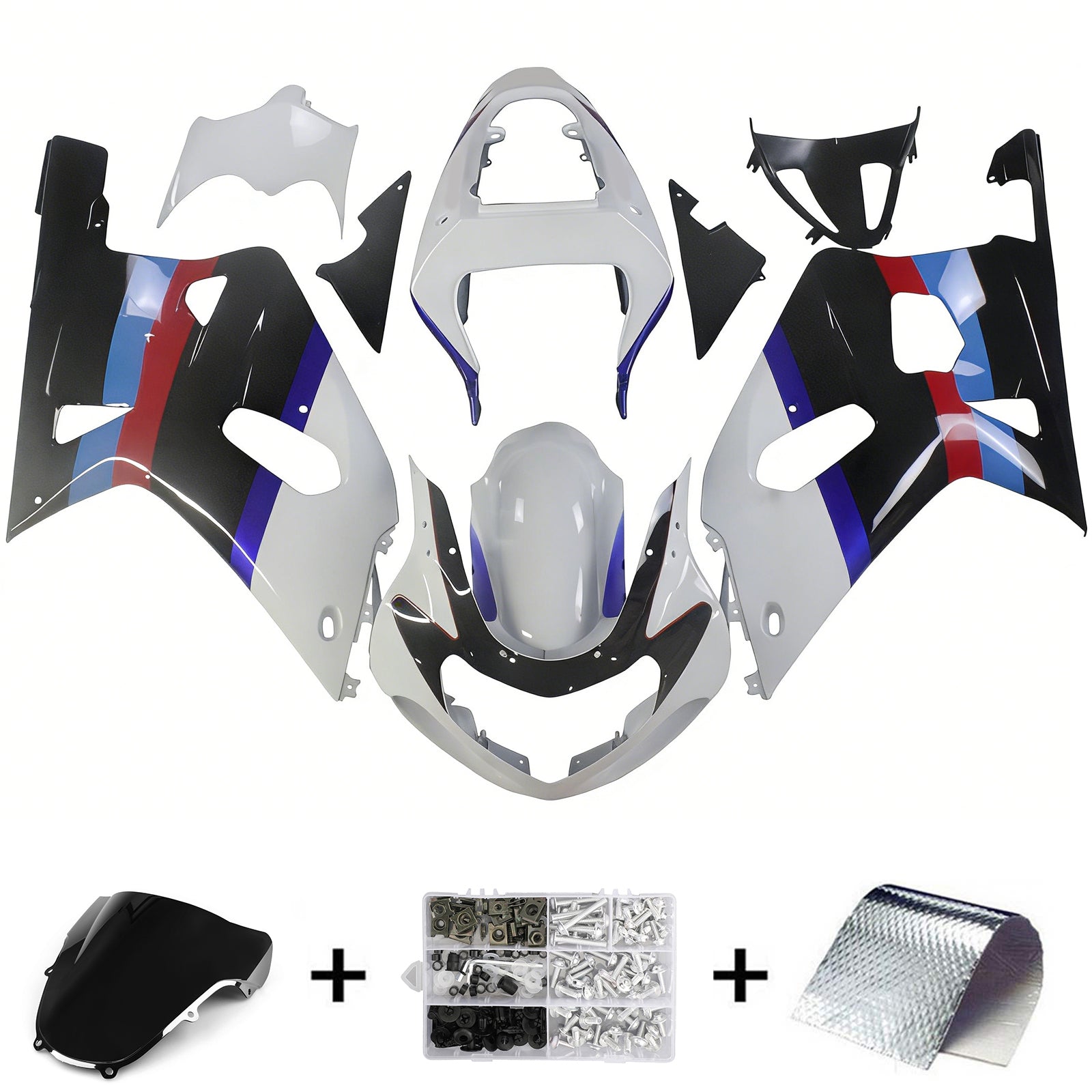 Amotopart Suzuki 01-03 GSXR600 & 00-03 GSXR750 Fairing multi white black Kit