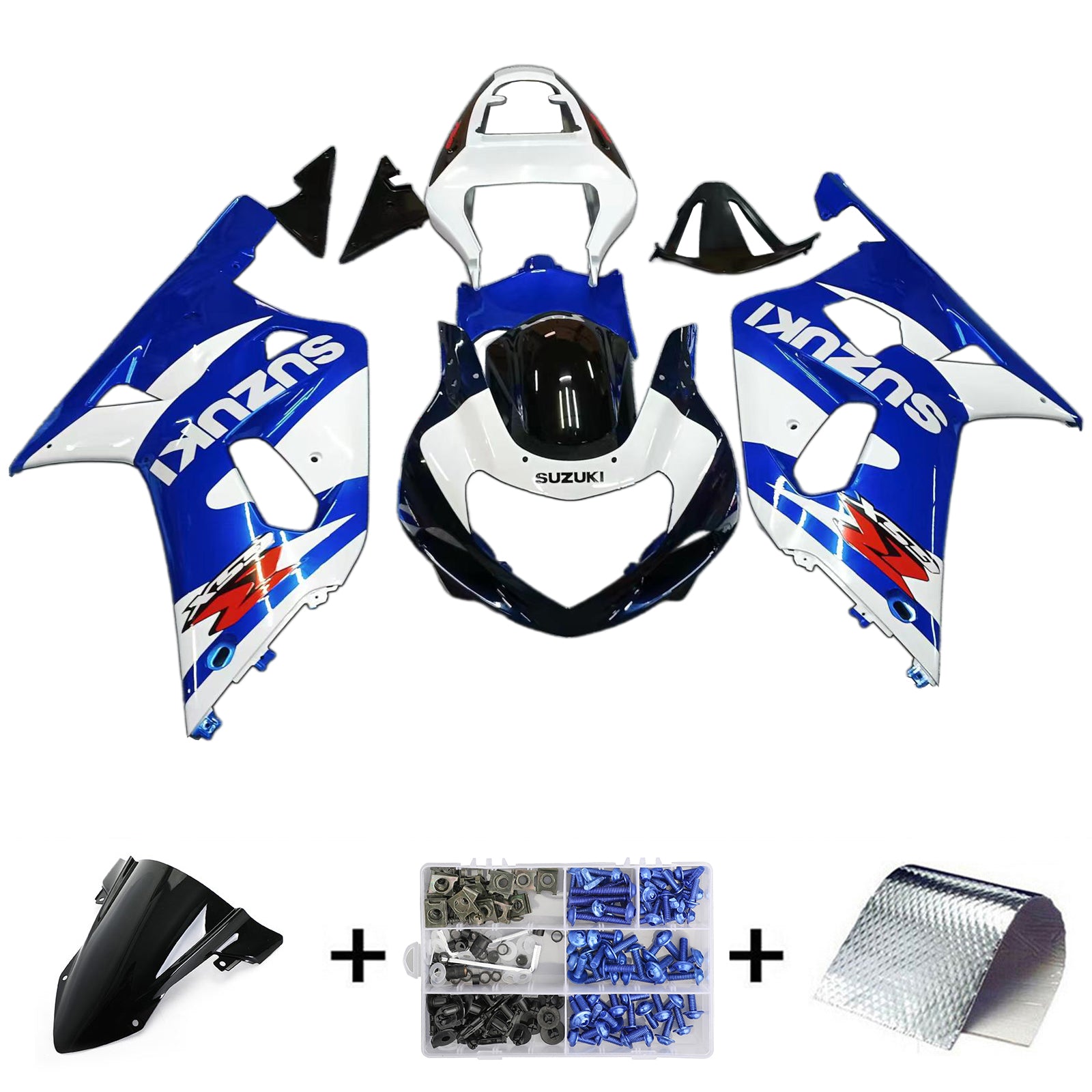 Amotopart Suzuki 01-03 GSXR600 & 00-03 GSXR750 Fairing White Blue Kit