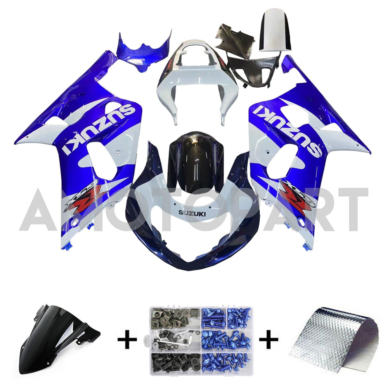 Amotopart Suzuki 01-03 GSXR600 & 00-03 GSXR750 Fairing White Blue Kit