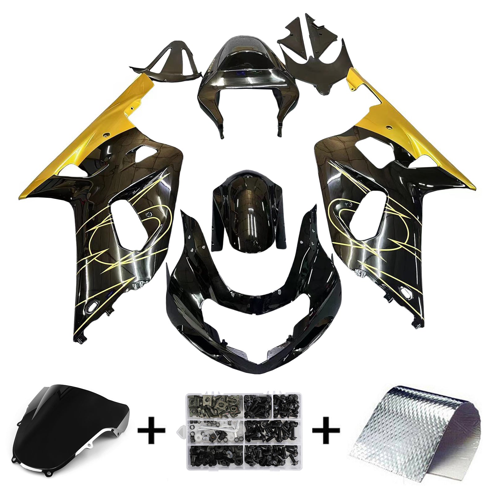 Amotopart Suzuki 01-03 GSXR600 & 00-03 Sada kapotáže GSXR750 Black Gold