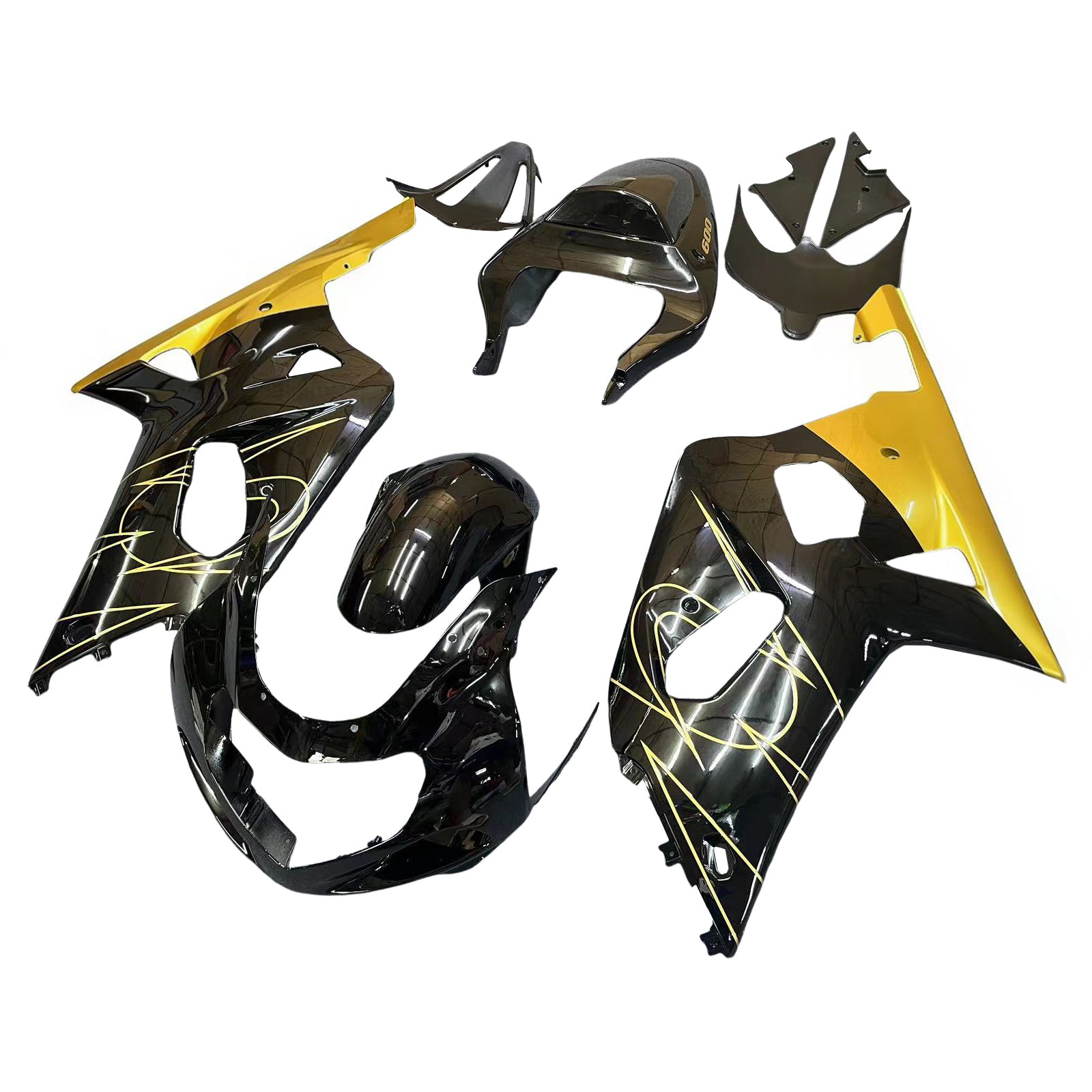 Amotopart Suzuki 01-03 GSXR600 & 00-03 Sada kapotáže GSXR750 Black Gold