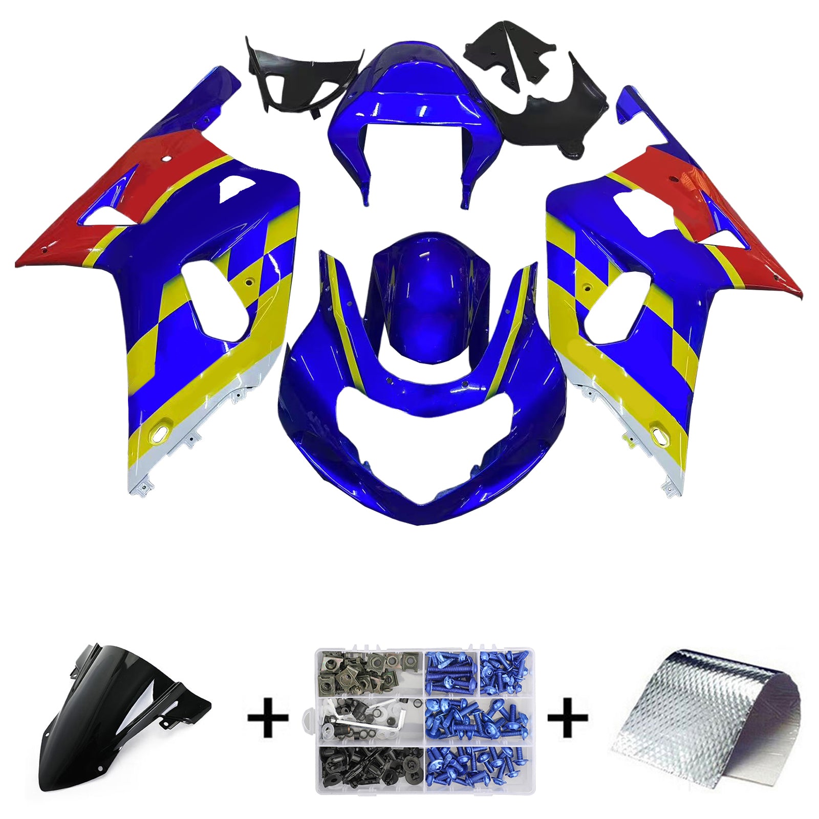 Amotopart Suzuki 01-03 GSXR600 & 00-03 GSXR750 Fairing Blue Yellow Kit