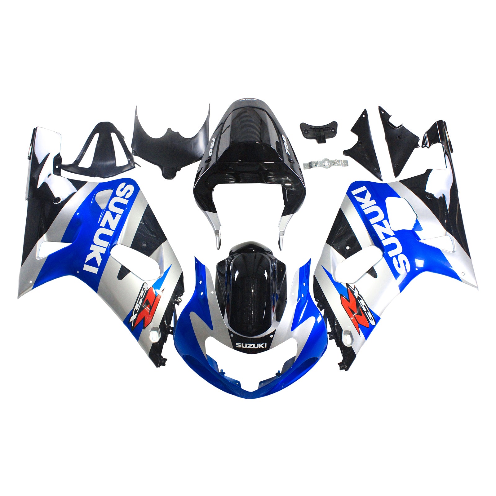 Amotopart Suzuki 01-03 GSXR600 y 00-03 GSXR750 Kit de carenado azul plateado