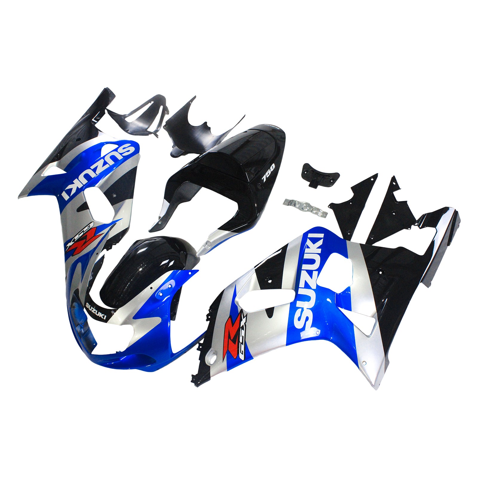 Amotopart スズキ 01-03 GSXR600 & 00-03 GSXR750 フェアリング ブルー シルバー キット