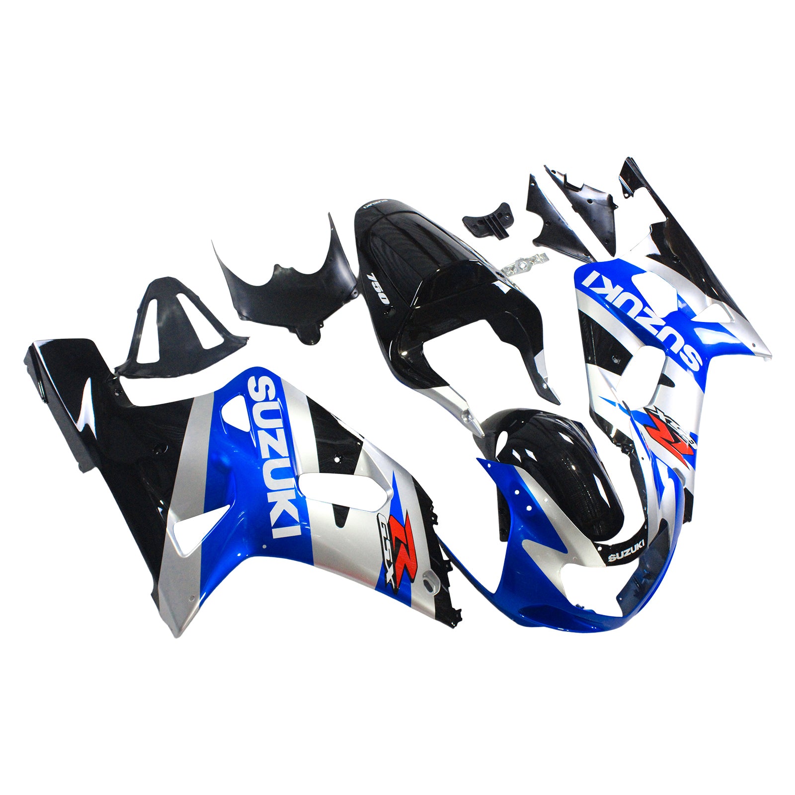 Amotopart スズキ 01-03 GSXR600 & 00-03 GSXR750 フェアリング ブルー シルバー キット