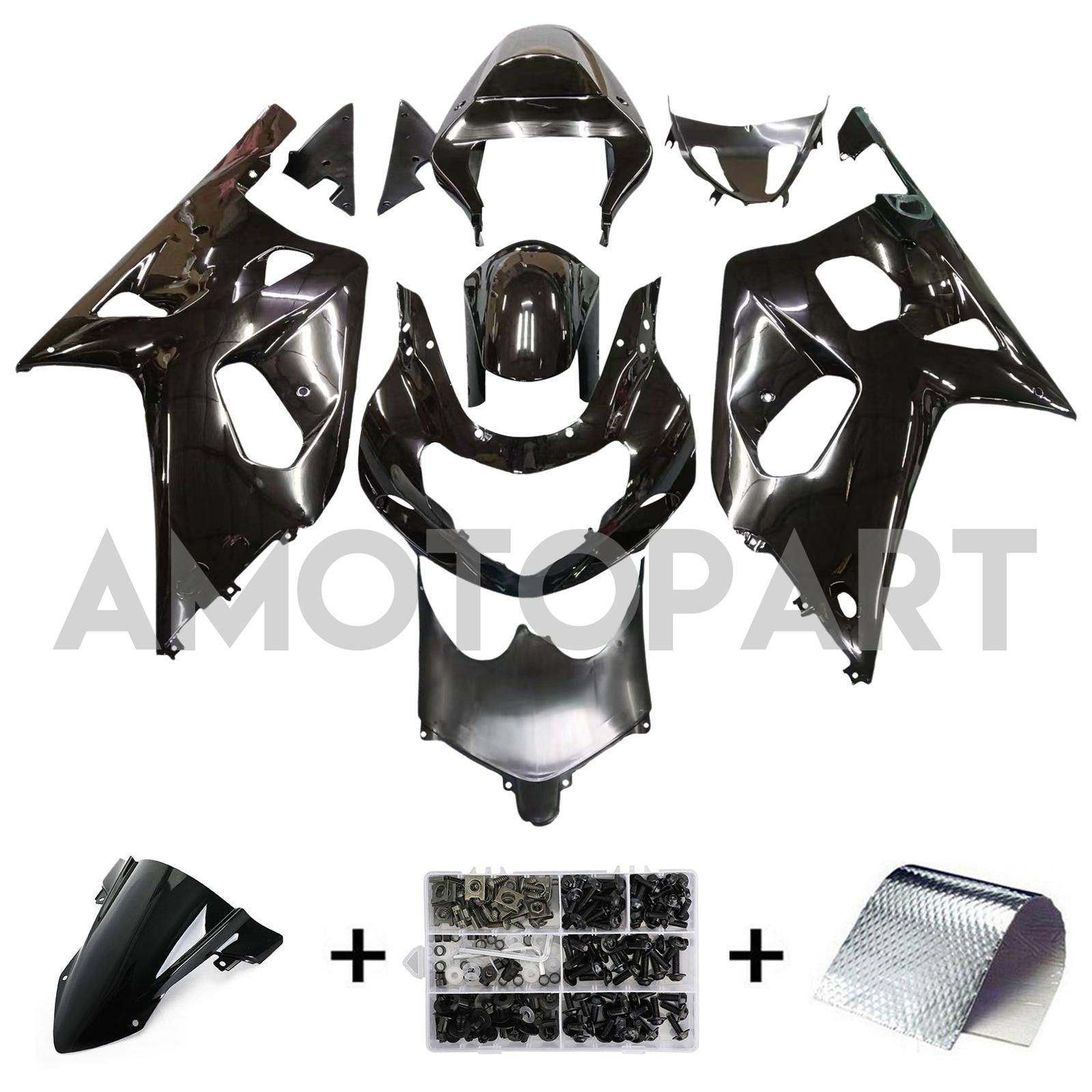 Amotopart Suzuki 01-03 GSXR600 & 00-03 GSXR750 Fairing glossy black Kit