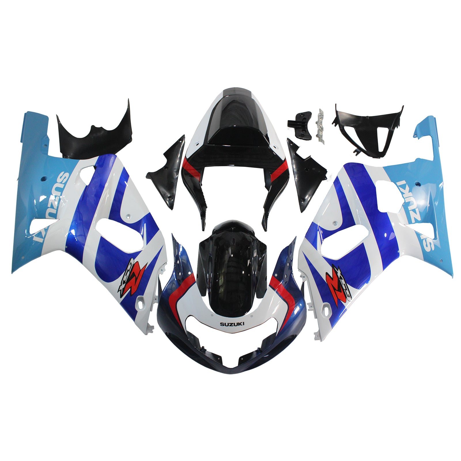 Amotopart Suzuki 01-03 GSXR600 & 00-03 GSXR750 Kit carénage dégradé bleu blanc