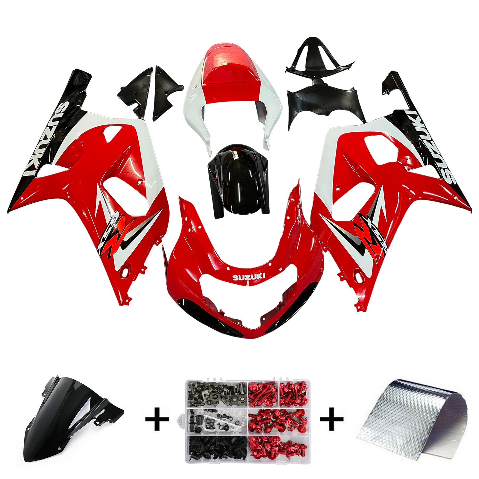 Amotopart Suzuki 01-03 GSXR600 & 00-03 GSXR750 Fairing red white Kit