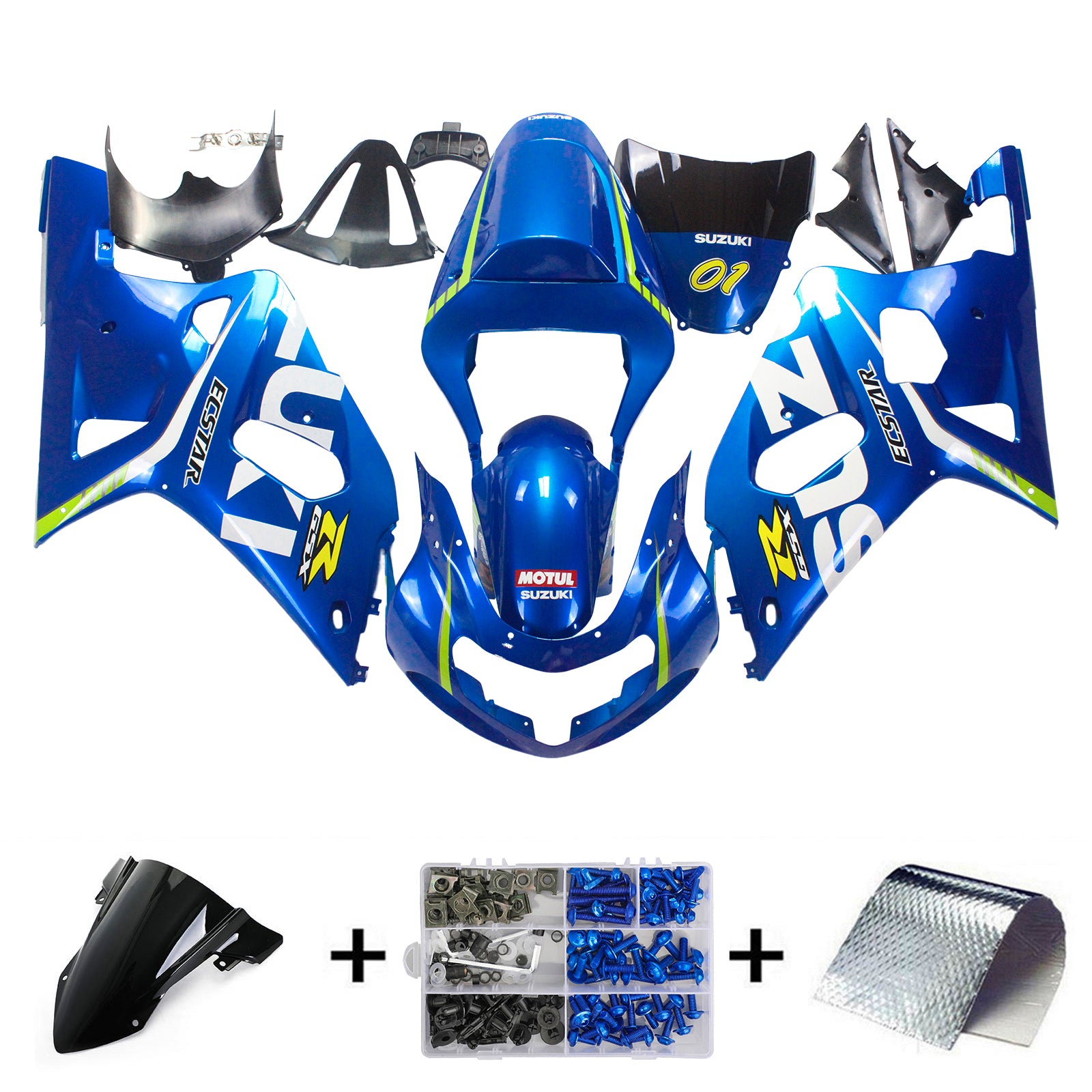 Amotopart Kit carena Motul blu giallo per Suzuki 01-03 GSXR600 e 00-03 GSXR750