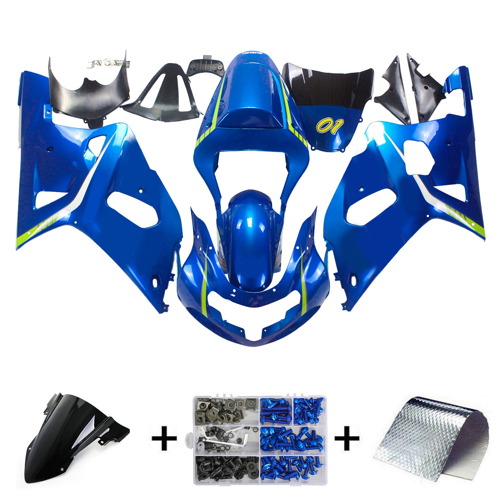 Amotopart Suzuki 01-03 GSXR600 & 00-03 GSXR750 Fairing Motul blue yellow Kit