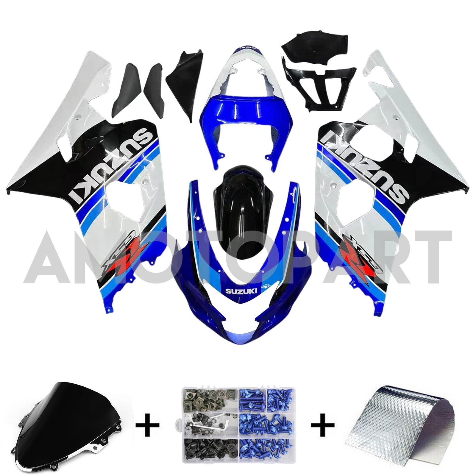 Amotopart 2004-2005 Suzuki GSXR600750 Fairing White&Blue Kit