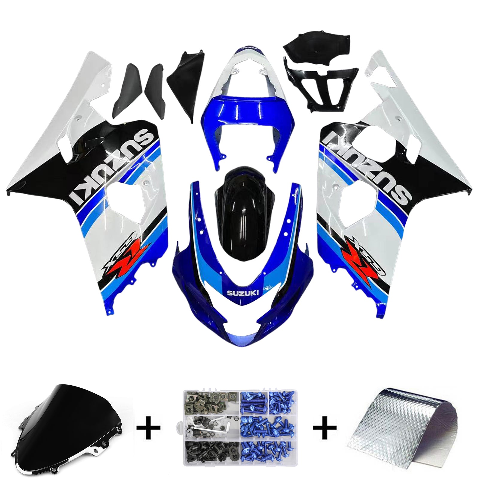 Amotopart 2004-2005 Suzuki GSXR 600750 Kit de carénage blanc et bleu