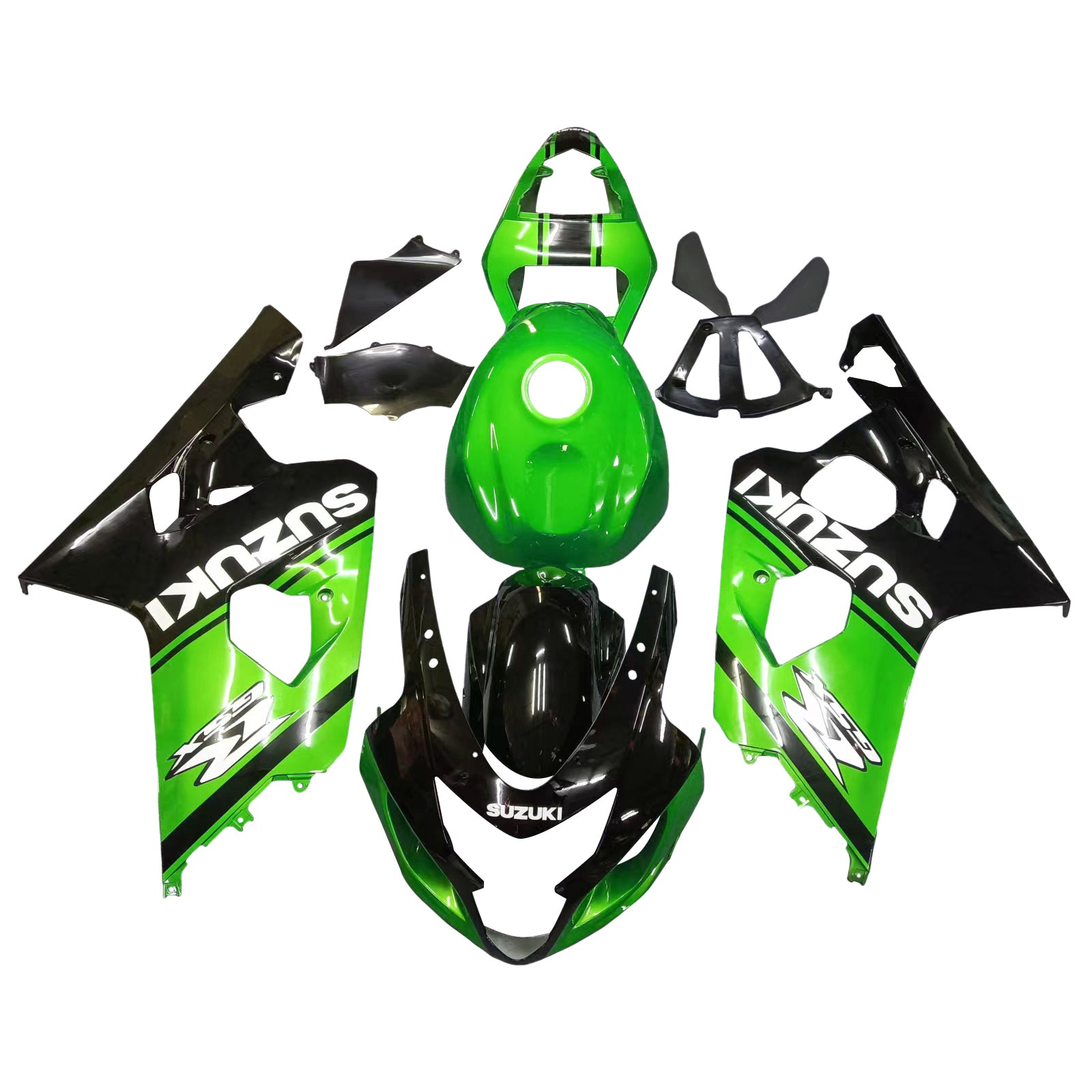 Amotopart 2004-2005 Suzuki GSXR 600/750 K4 Kit de carenado verde y negro