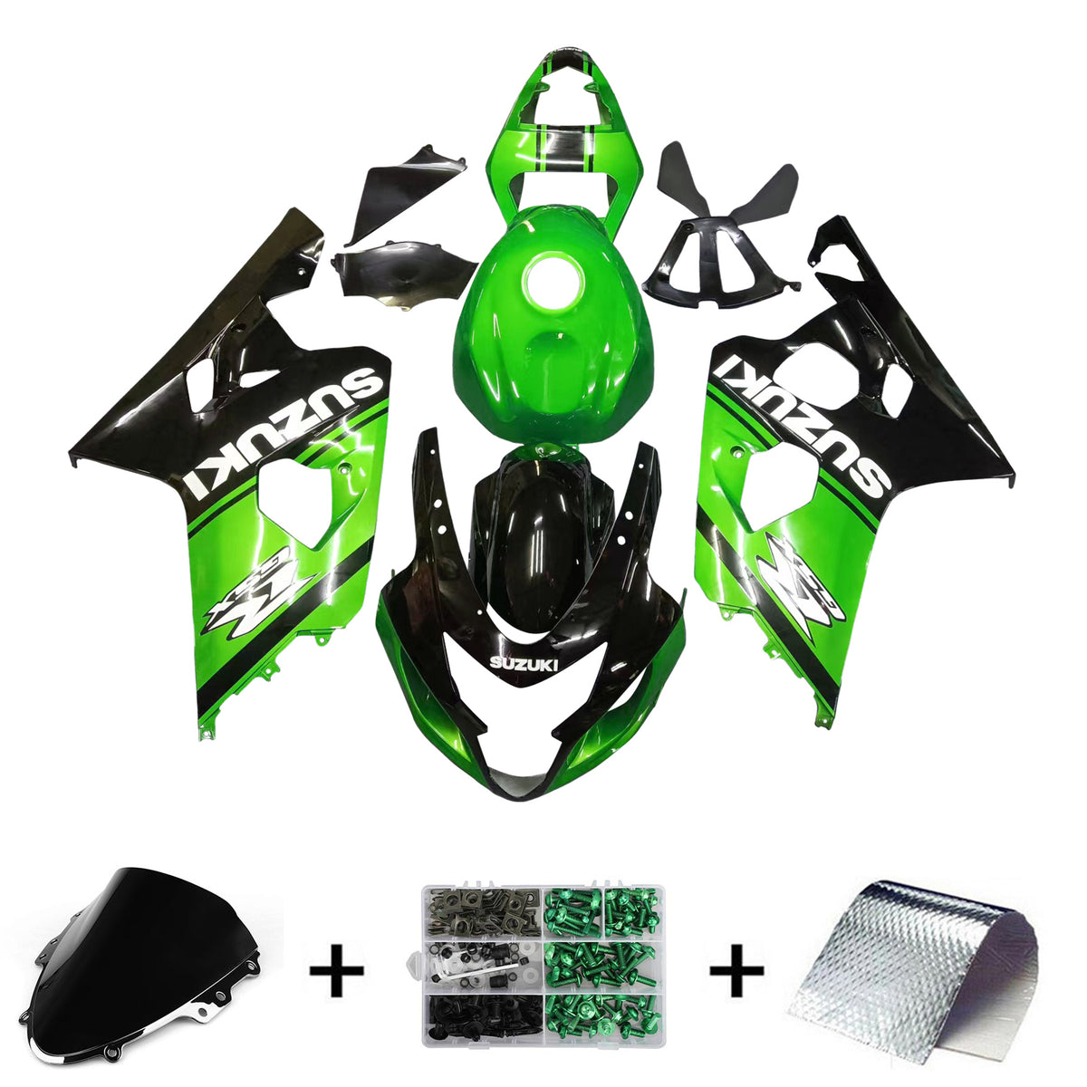 Amotopart 2004-2005 Suzuki GSXR 600/750 K4 Kit de carénage vert et noir