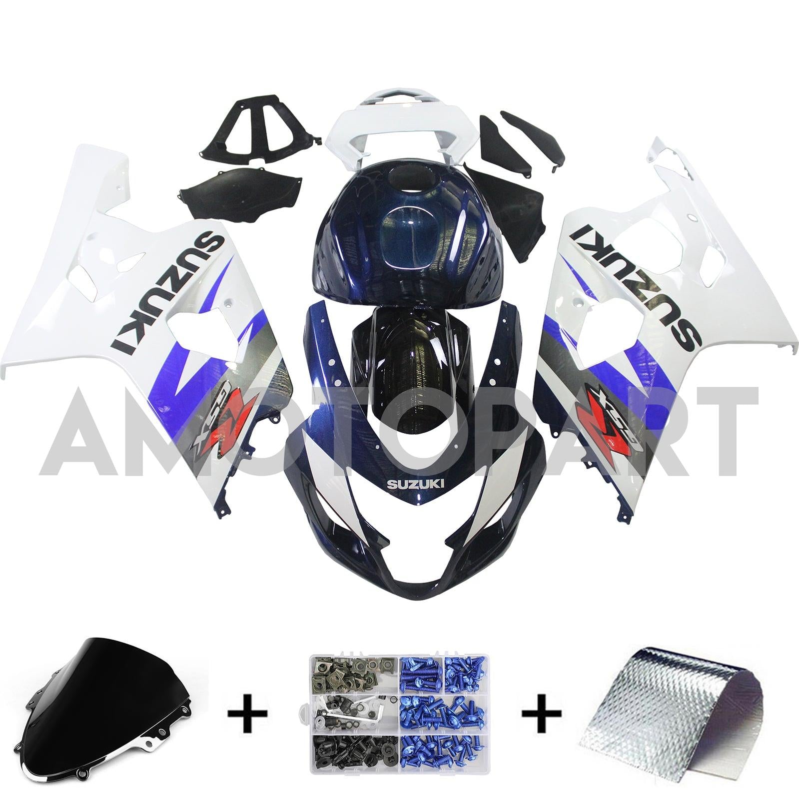 Amotopart 2004-2005 Suzuki GSXR 600/750 K4 White&Blue Fairing Kit