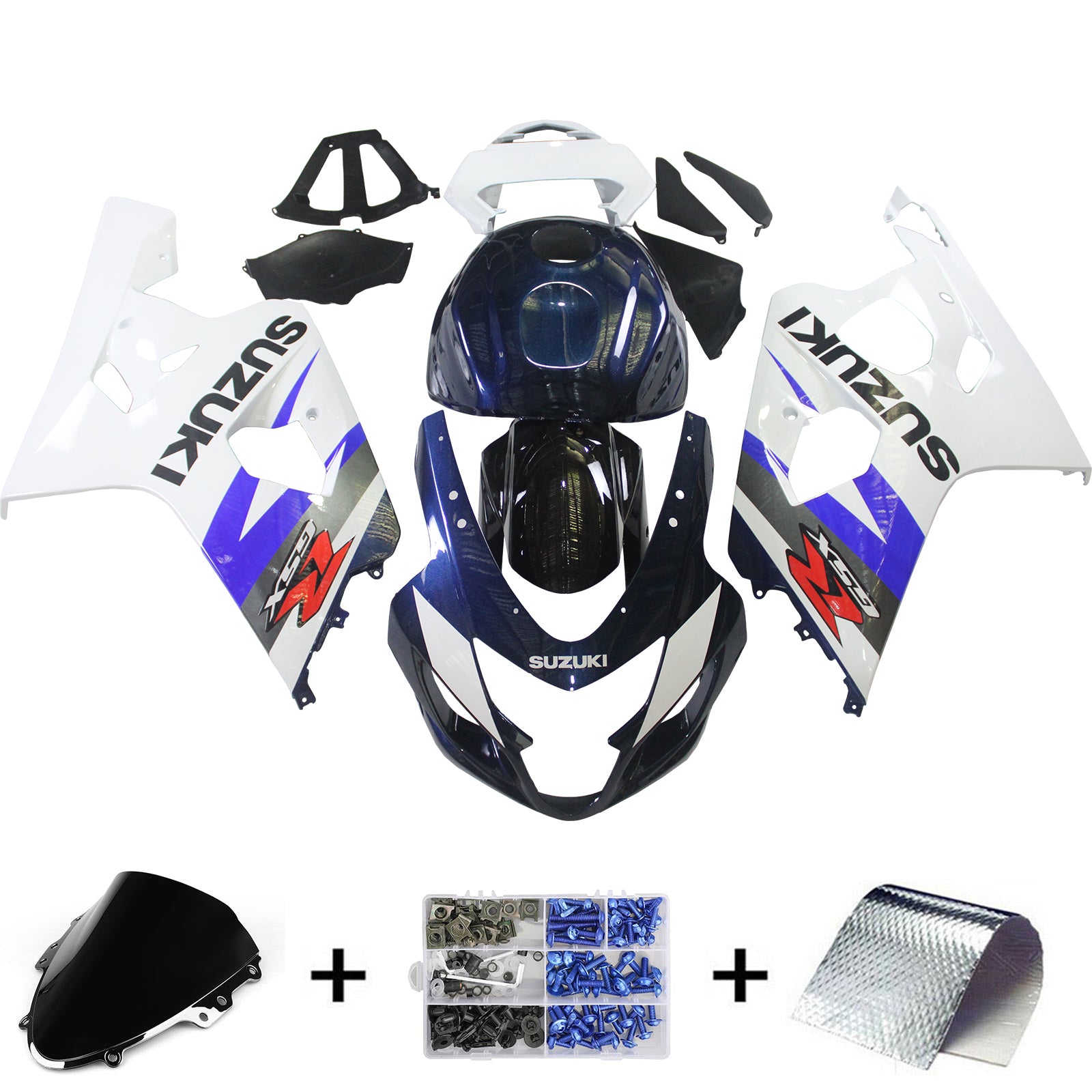 Amotopart 2004-2005 Suzuki GSXR 600/750 K4 Kit de carenado blanco y azul