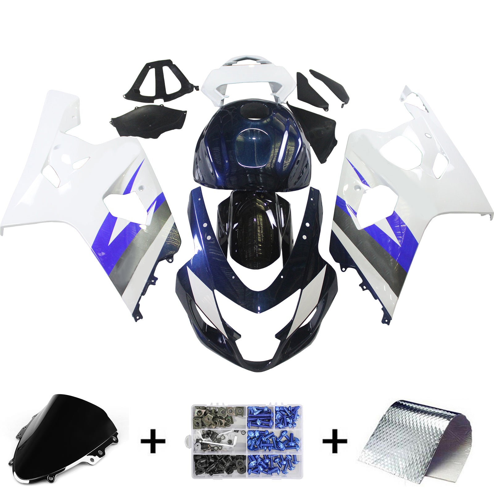 Amotopart 2004-2005 Suzuki GSXR 600/750 K4 White & Blue Fairing Kit