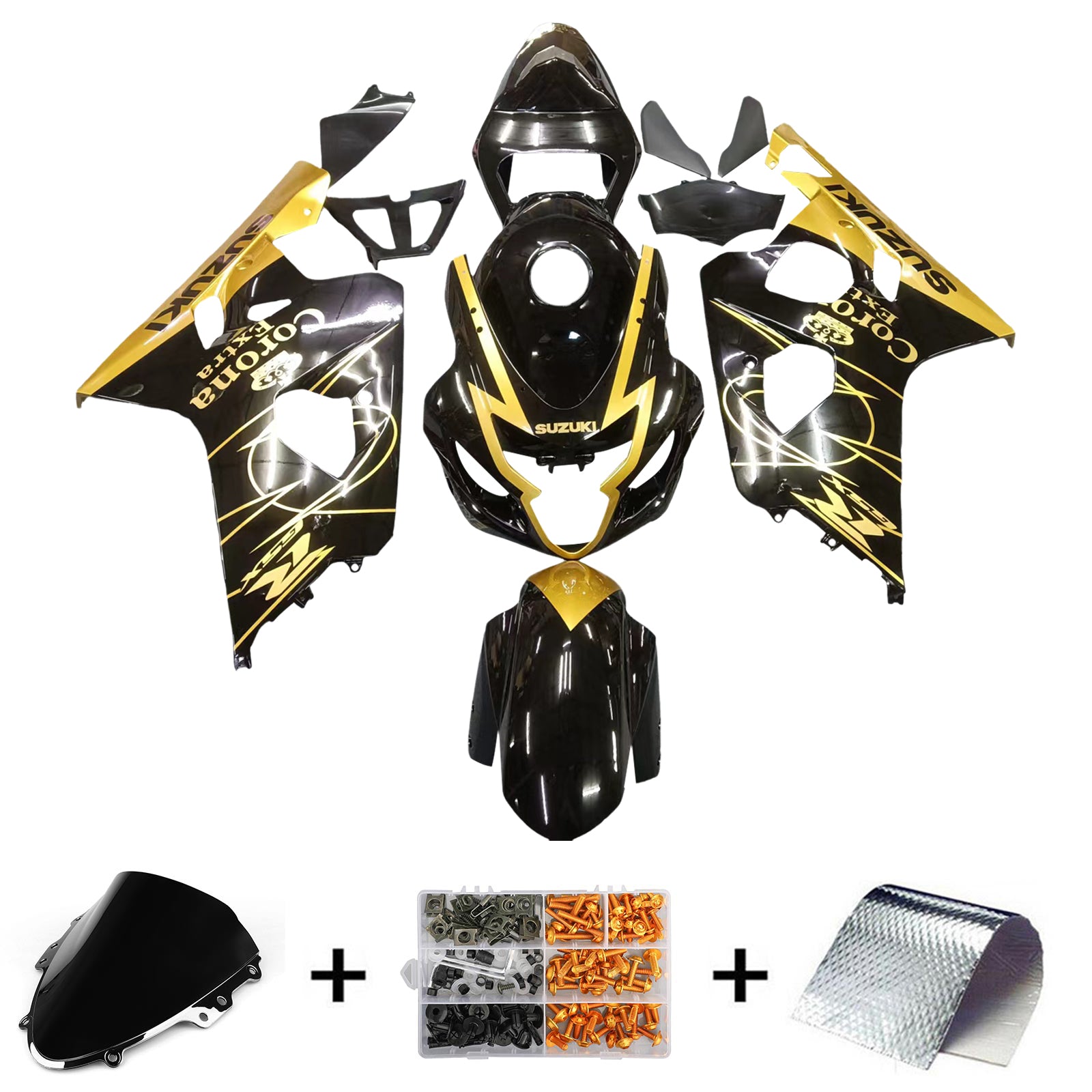 Amotopart 2004–2005 Suzuki GSXR 600/750 K4 Verkleidungsset in Schwarz und Gold