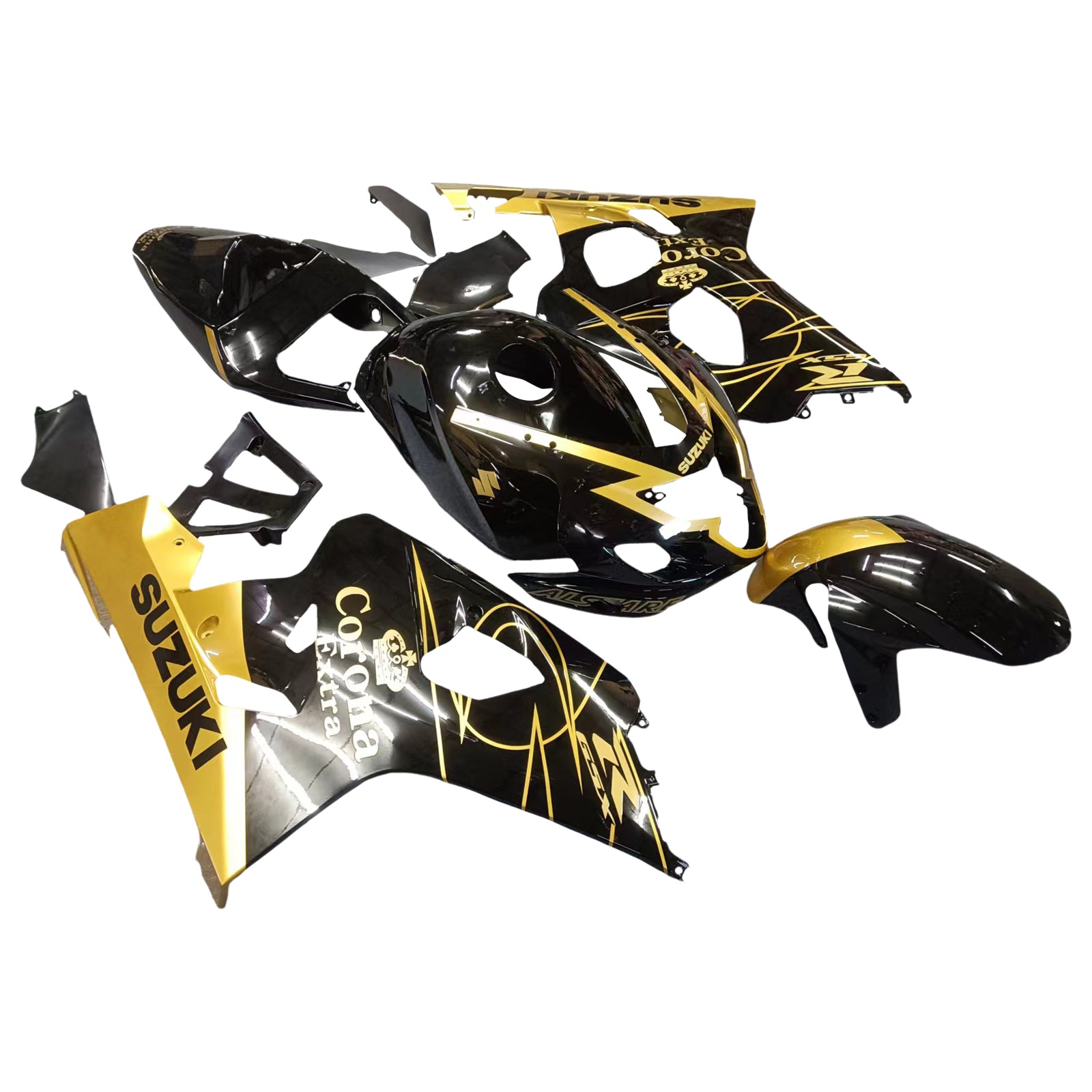 Amotopart 2004–2005 Suzuki GSXR 600/750 K4 Schwarz-Gold Verkleidungsset