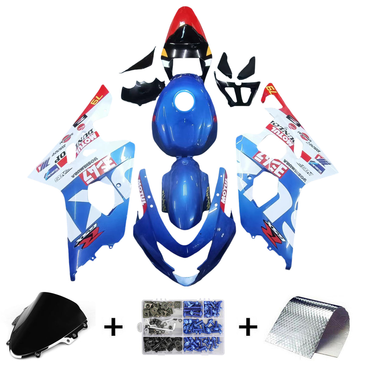 Amotopart 2004-2005 Suzuki GSXR 600/750 K4 Kit de carenado azul y blanco