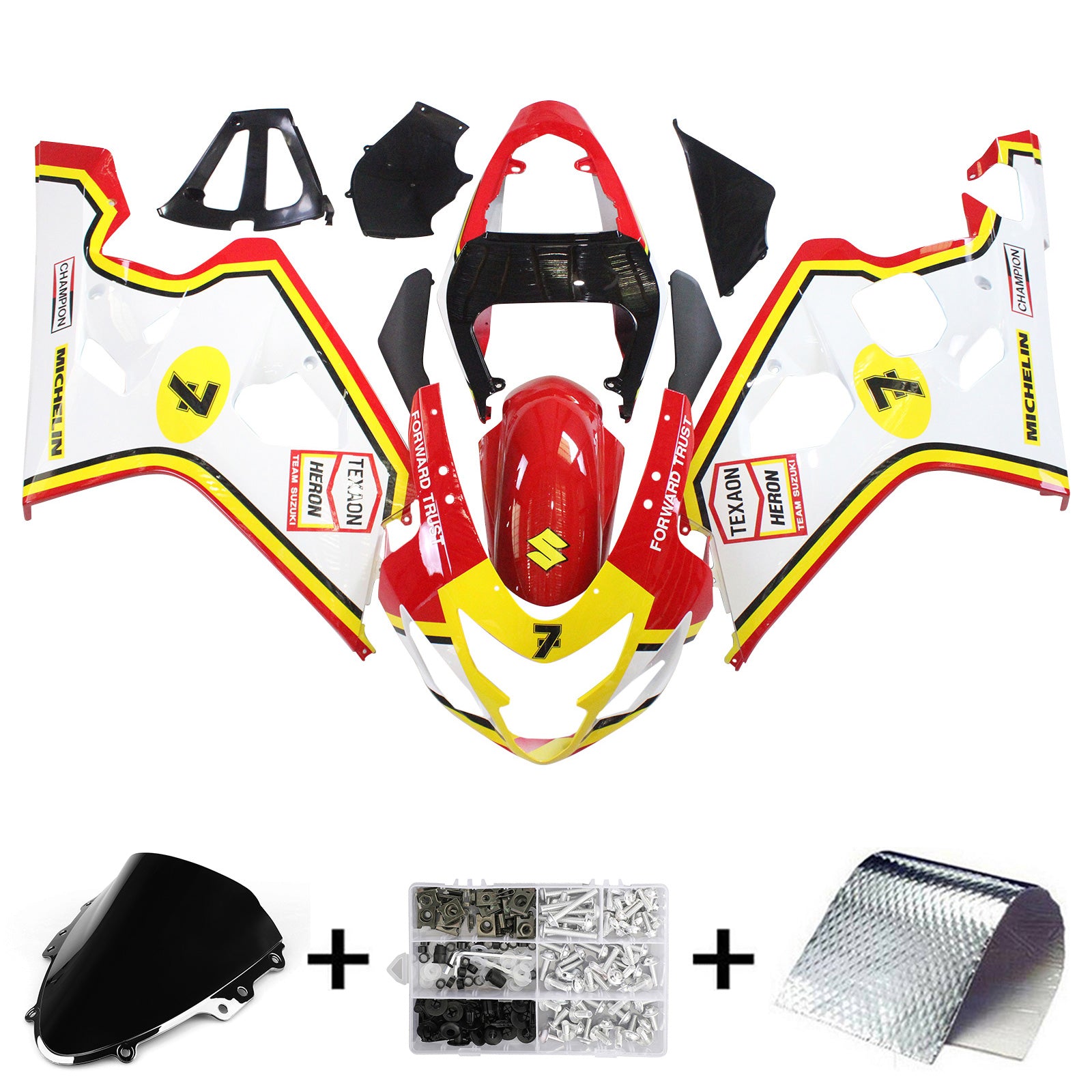 Amotopart Suzuki 2004-2005 GSXR 600/750 Red Yellow White Fairing Kit