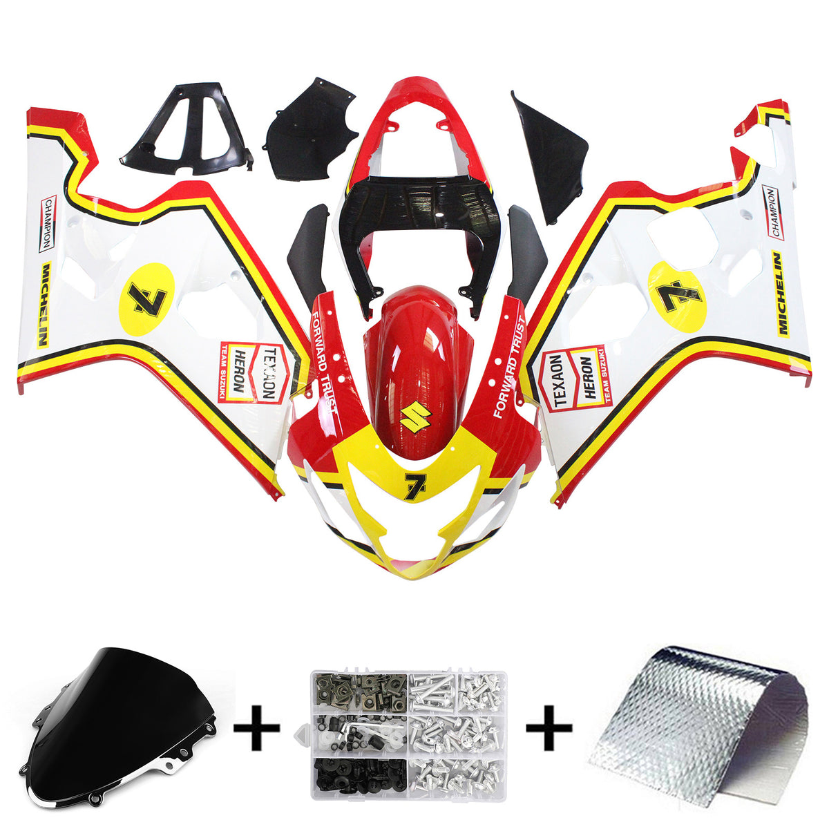 Amotopart Suzuki 2004-2005 GSXR 600/750 Kit de carénage rouge jaune blanc