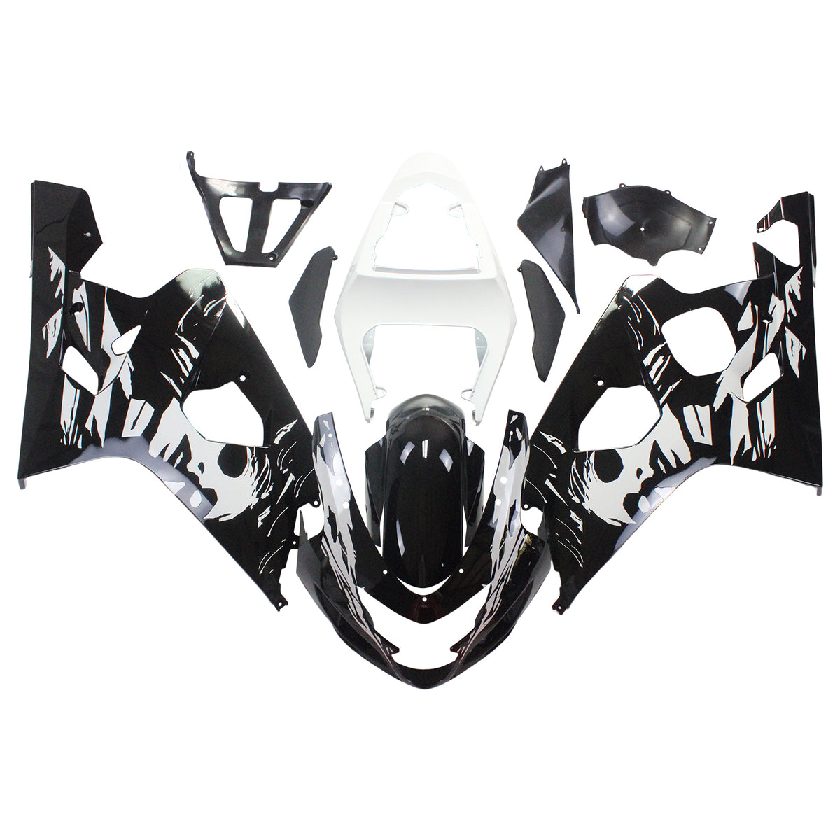 Amotopart Suzuki 2004-2005 GSXR 600/750 Kit de carenado de dibujos animados blanco negro