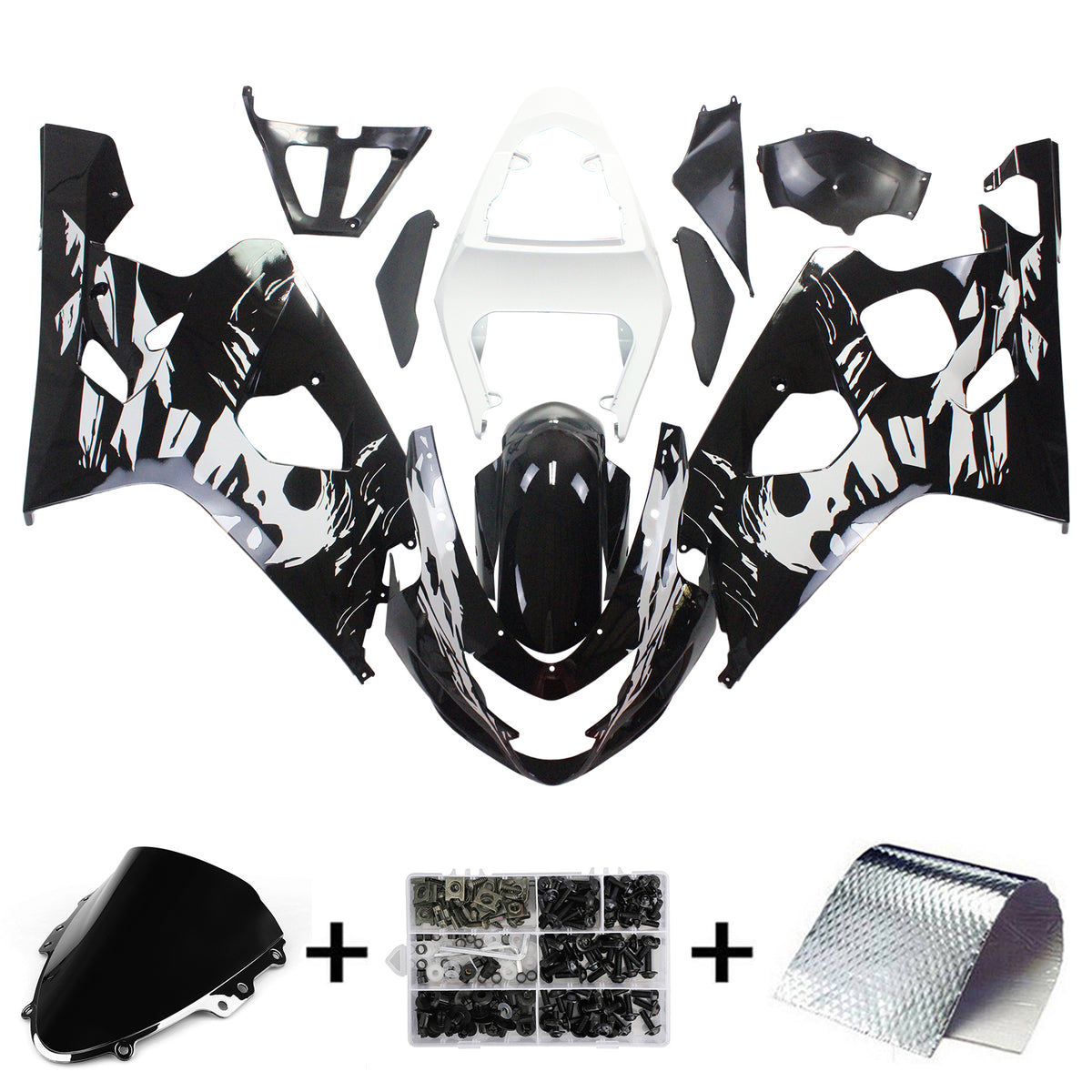 Amotopart Suzuki 2004–2005 GSXR 600/750 Schwarz-weißes Cartoon-Verkleidungsset