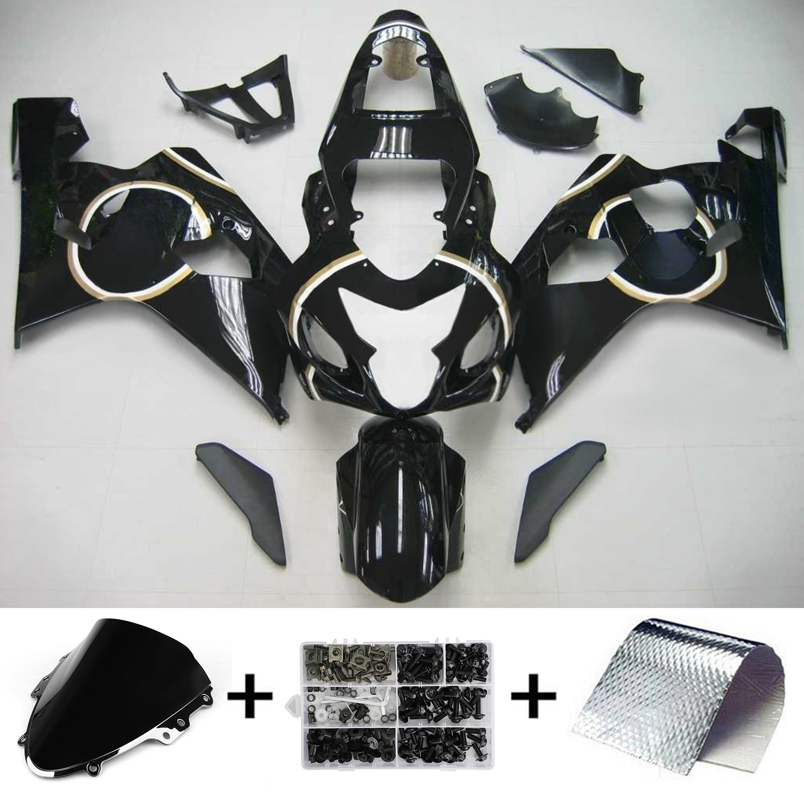 Amotopart Suzuki 2004-2005 GSXR 600/750 Kit carenatura nera con logo bianco