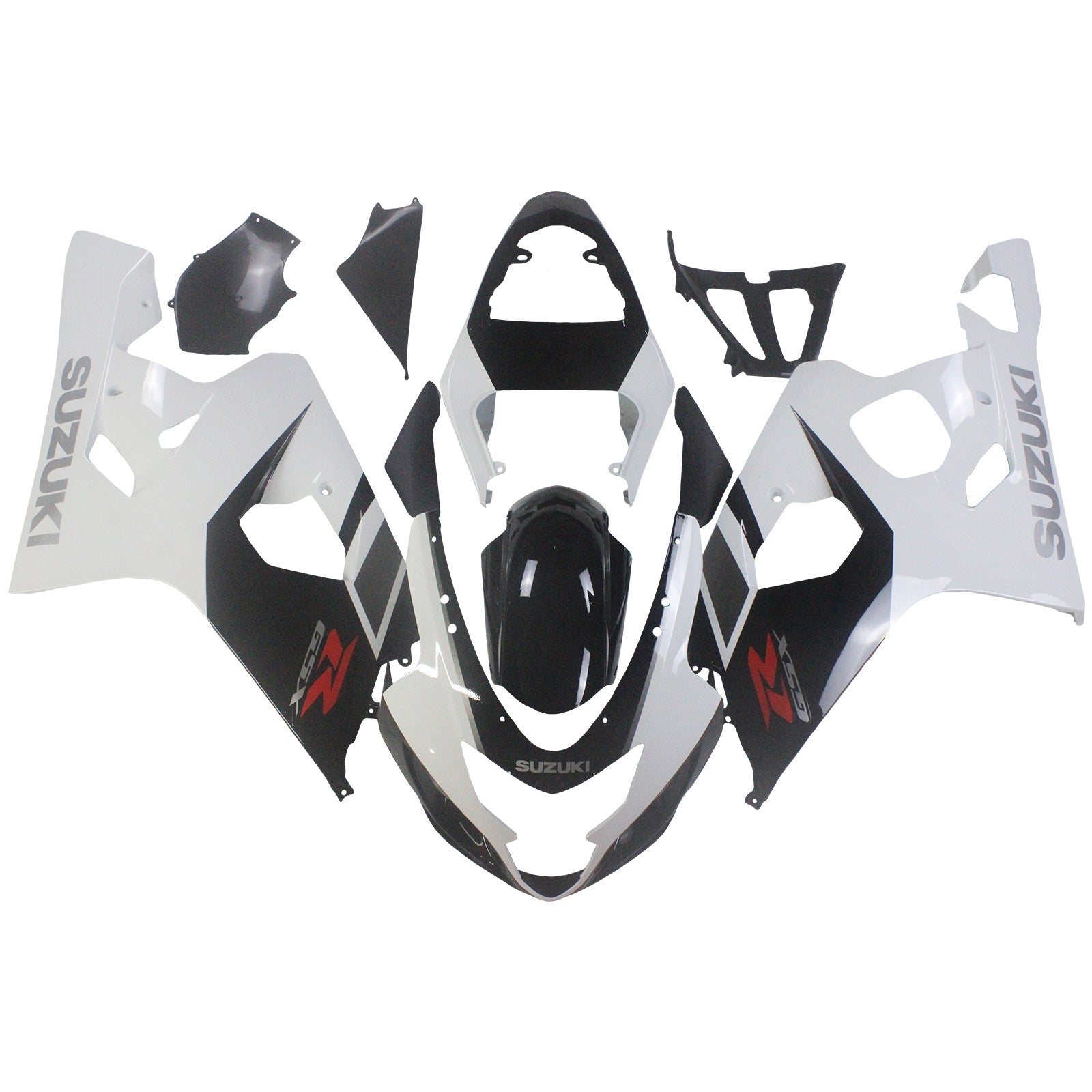 Amotopart Suzuki 2004-2005 GSXR 600/750 negro con kit de carenado blanco