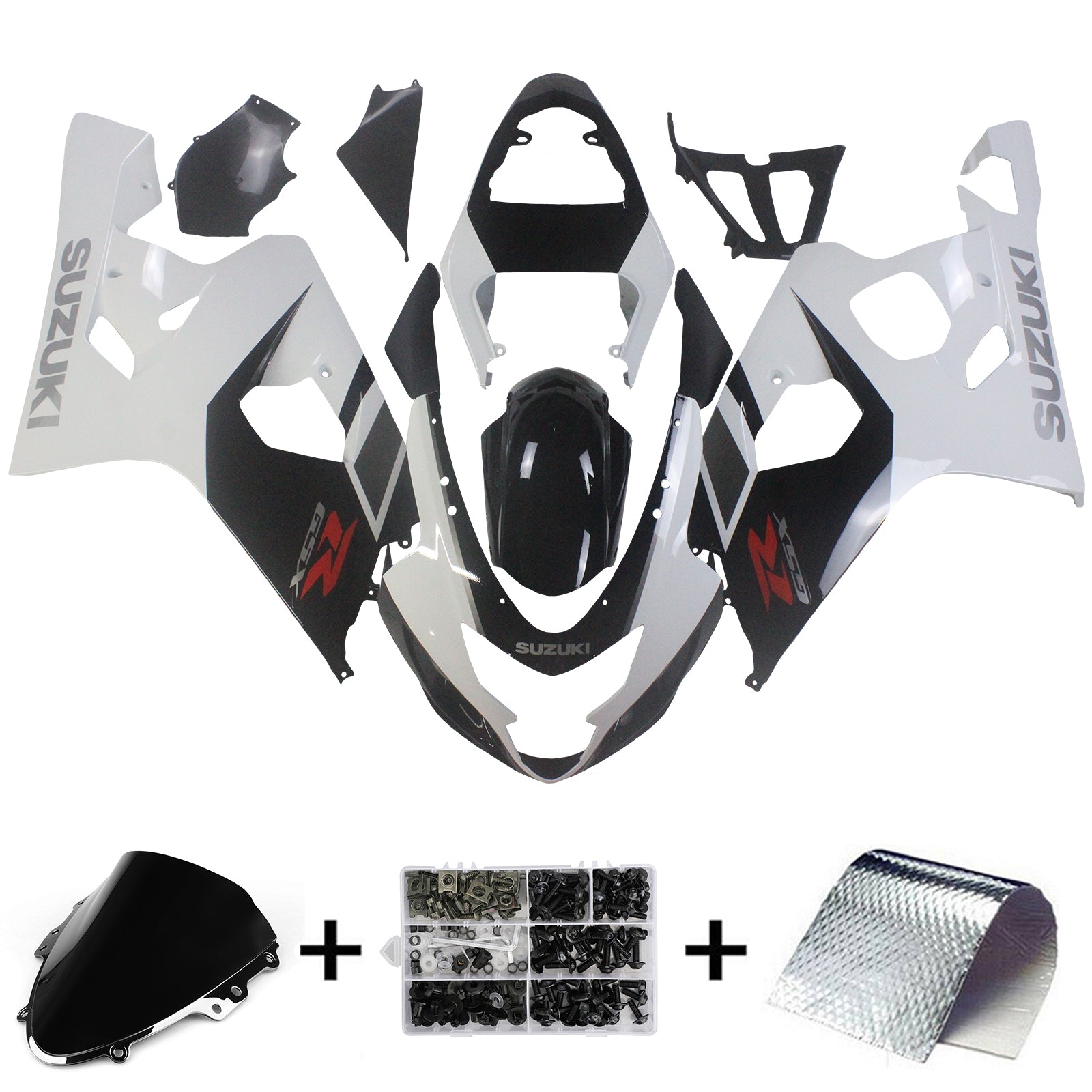 Amotopart Suzuki 2004-2005 GSXR 600/750 Nero con Kit Carena Bianca