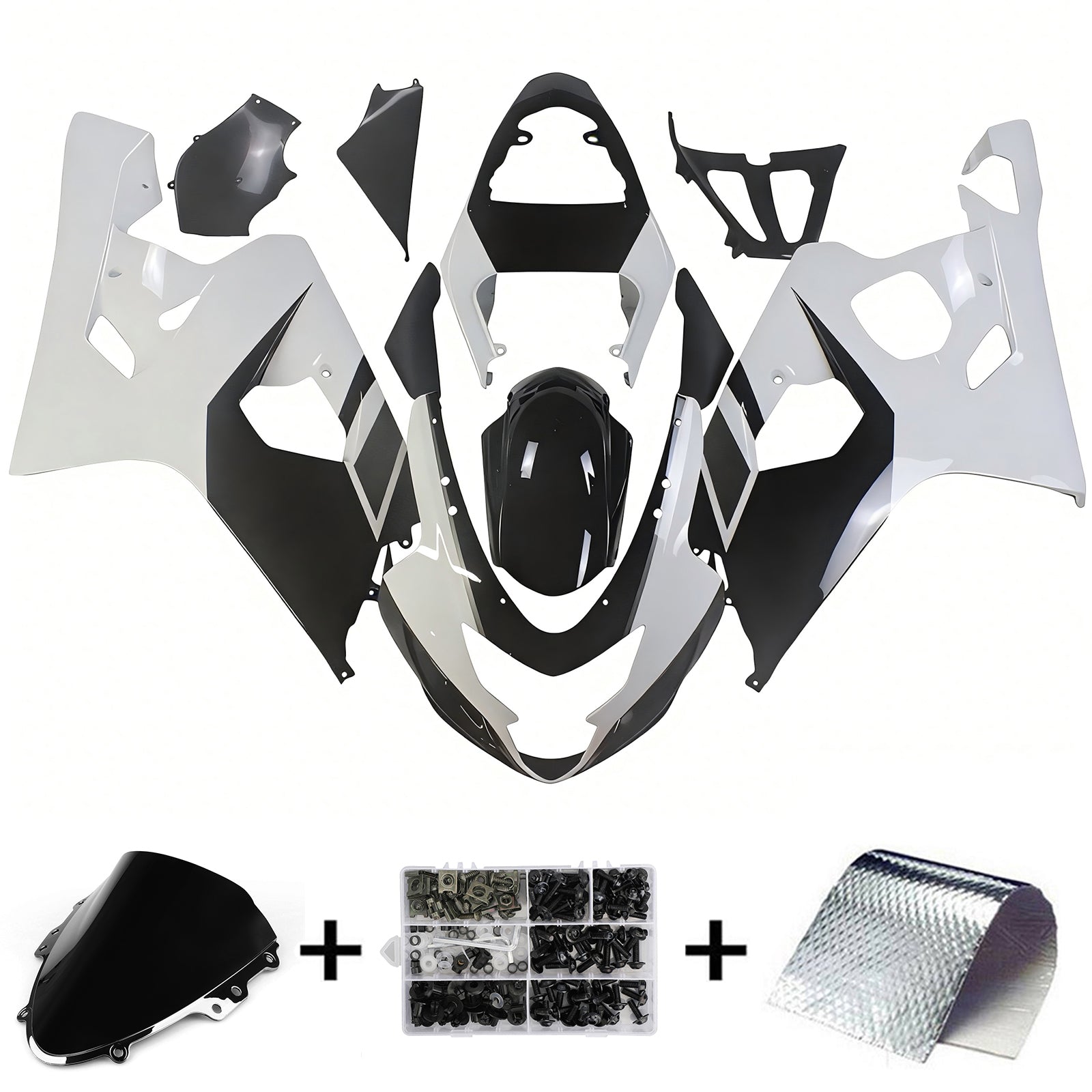 Amotopart Suzuki 2004-2005 GSXR 600/750 Black with White Faming Kit